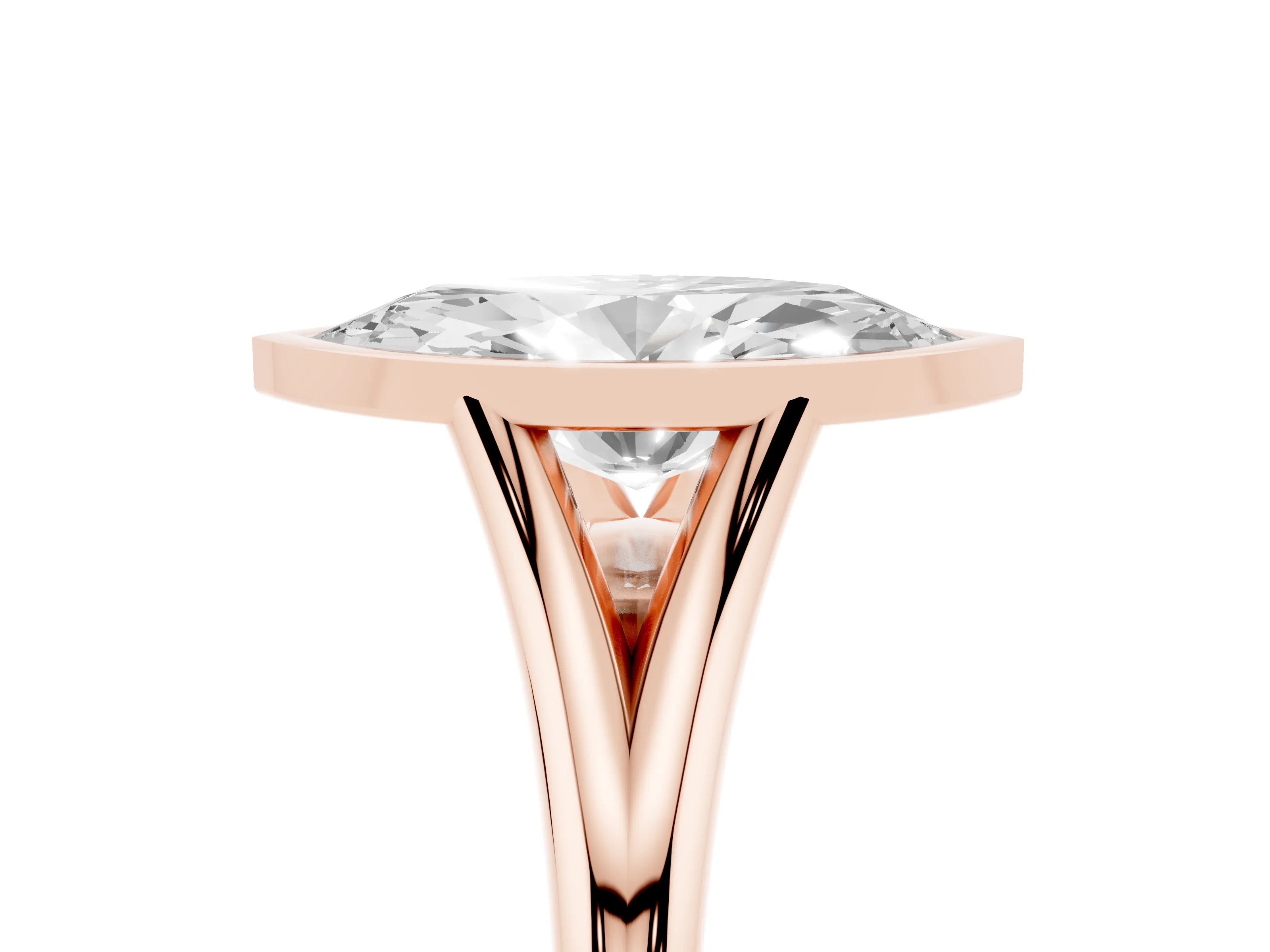 Bezel Set Marquise Cut Diamond Solitaire Ring Set in Rose gold with Tapered Band