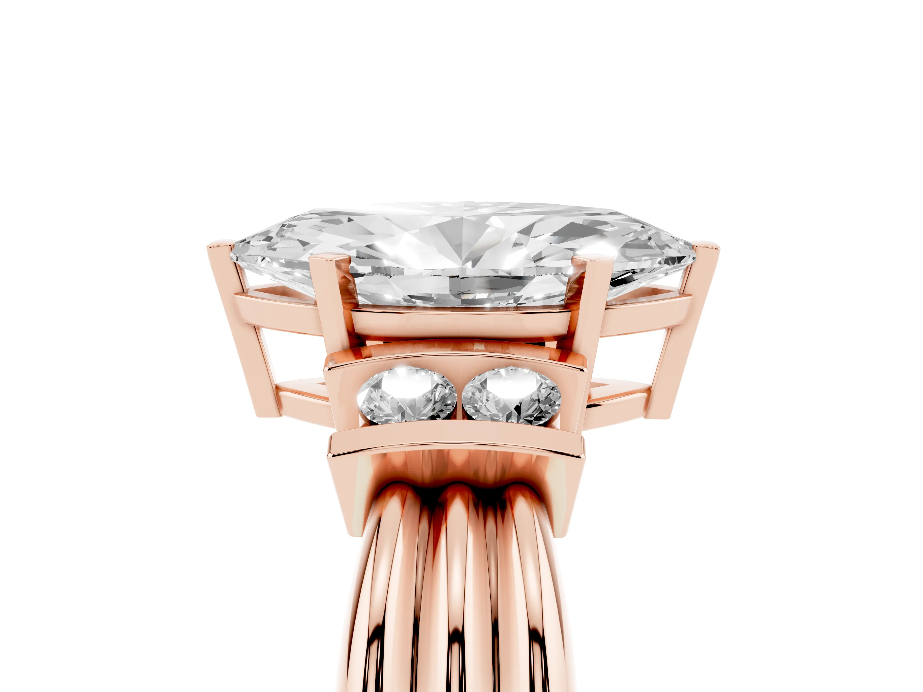 Three-Stone Marquise Cut Diamond Channel Set Ring Set in Rose gold with Bar Prongs