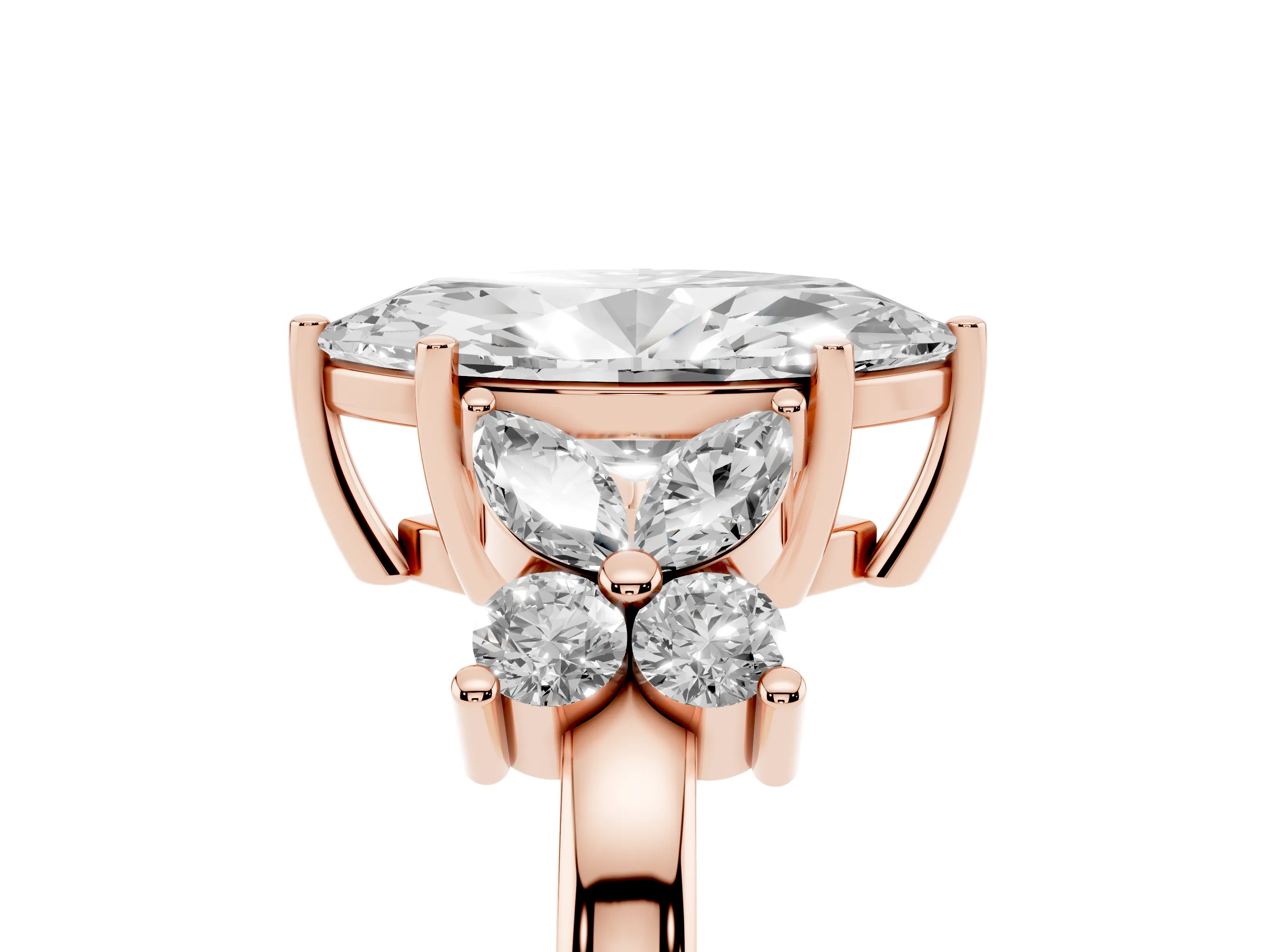Marquise Cut Diamond Floral Cluster Ring Set in Rose gold with Marquise Petals and Prong Setting
