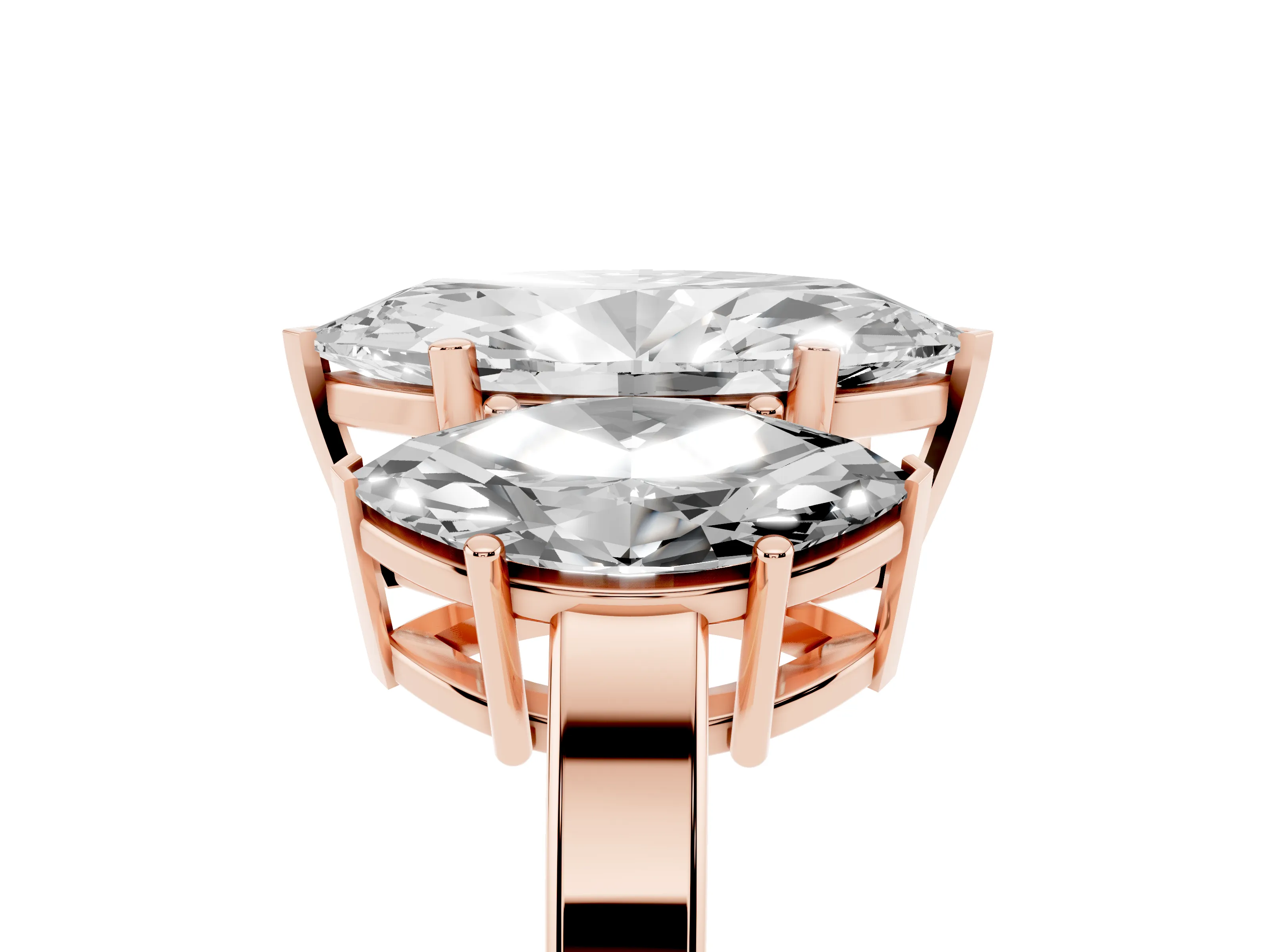 Marquise Cut Diamond Three-Stone Engagement Ring Set in Rose gold with Flat Band