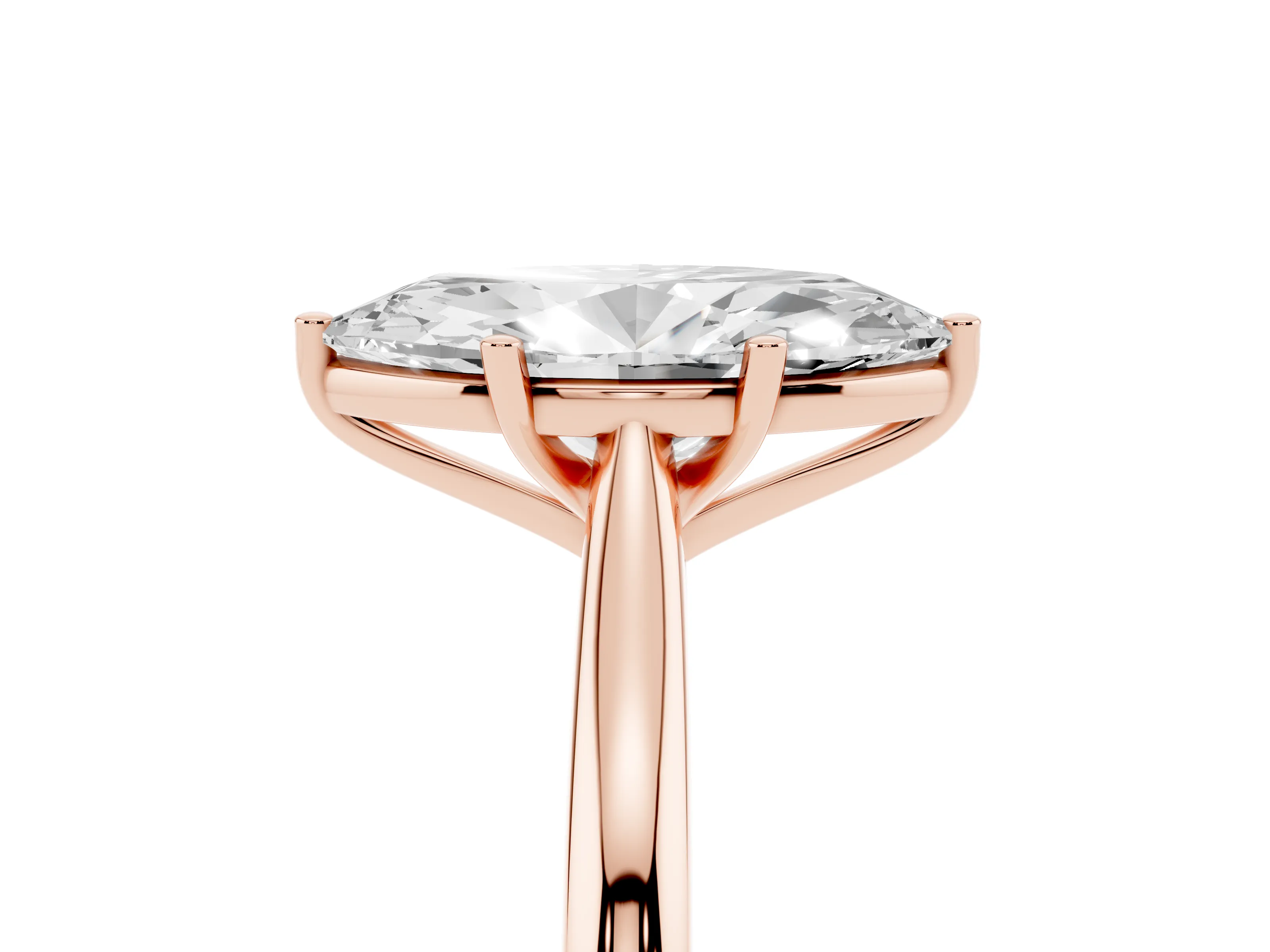Marquise Cut Diamond Solitaire Ring Set in Rose gold with Cathedral Band and Prong Setting