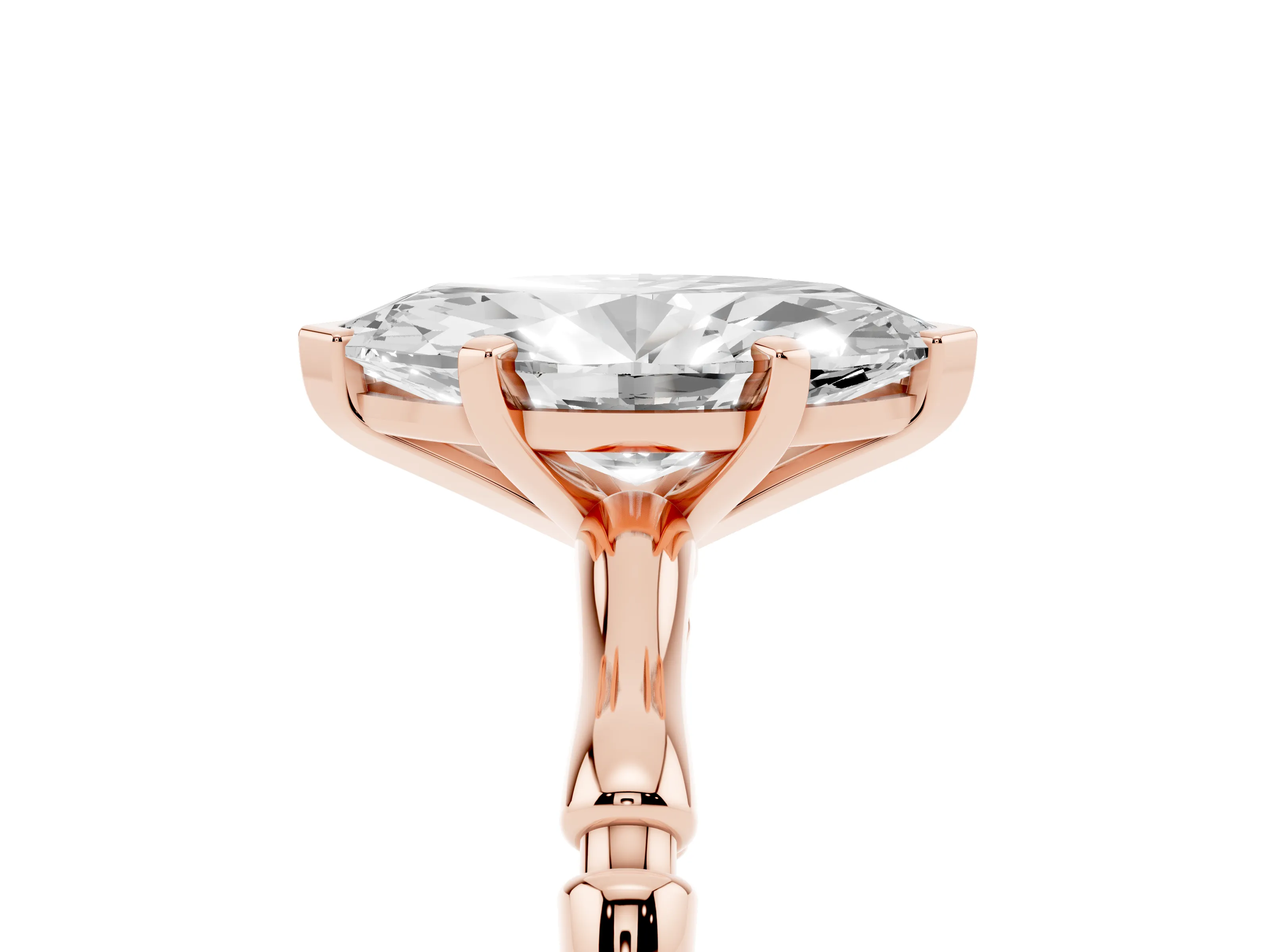 Marquise Cut Diamond Solitaire Ring Set in Rose gold with Bamboo Band and Prong Setting