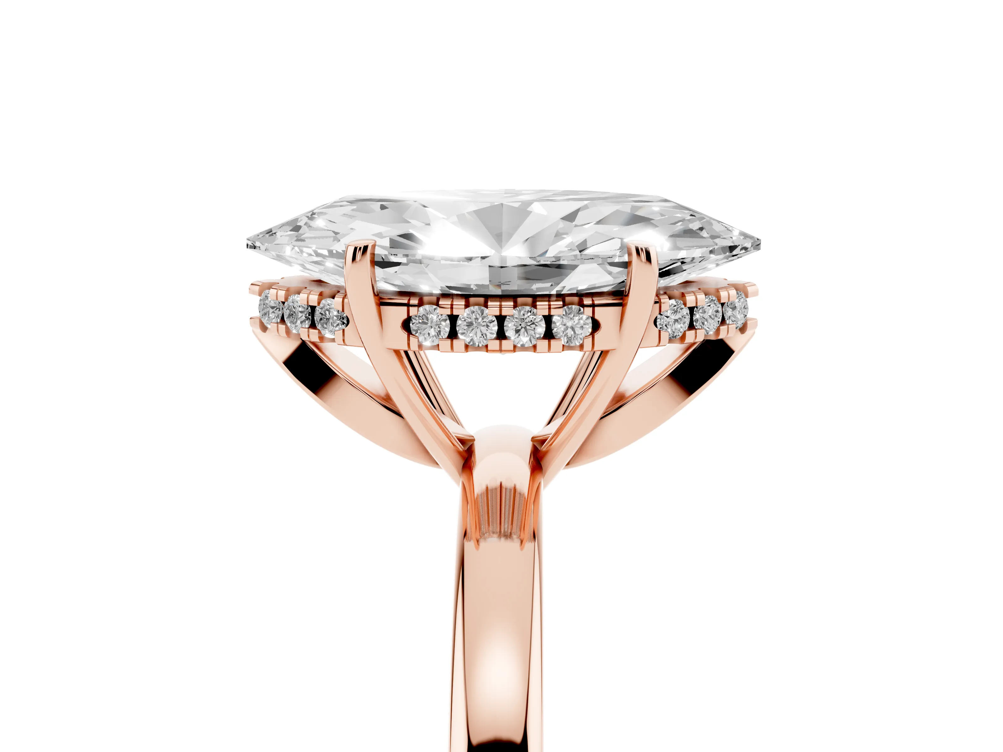 Marquise Cut Diamond Solitaire Ring Set in Rose gold with Plain Band and Prong Setting
