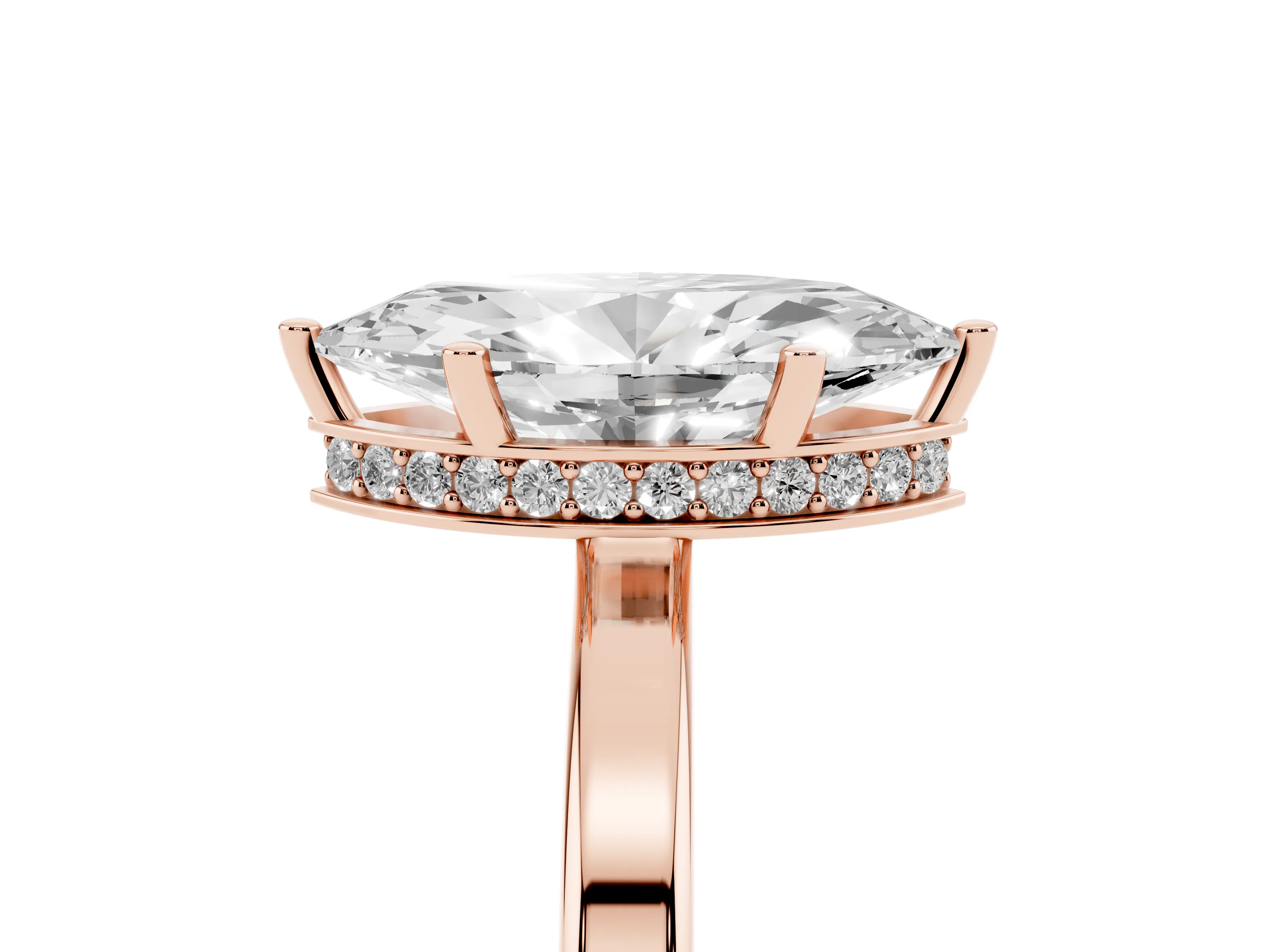 Marquise Cut Diamond Solitaire Engagement Ring Set in Rose gold with Prong Setting on a Plain Band