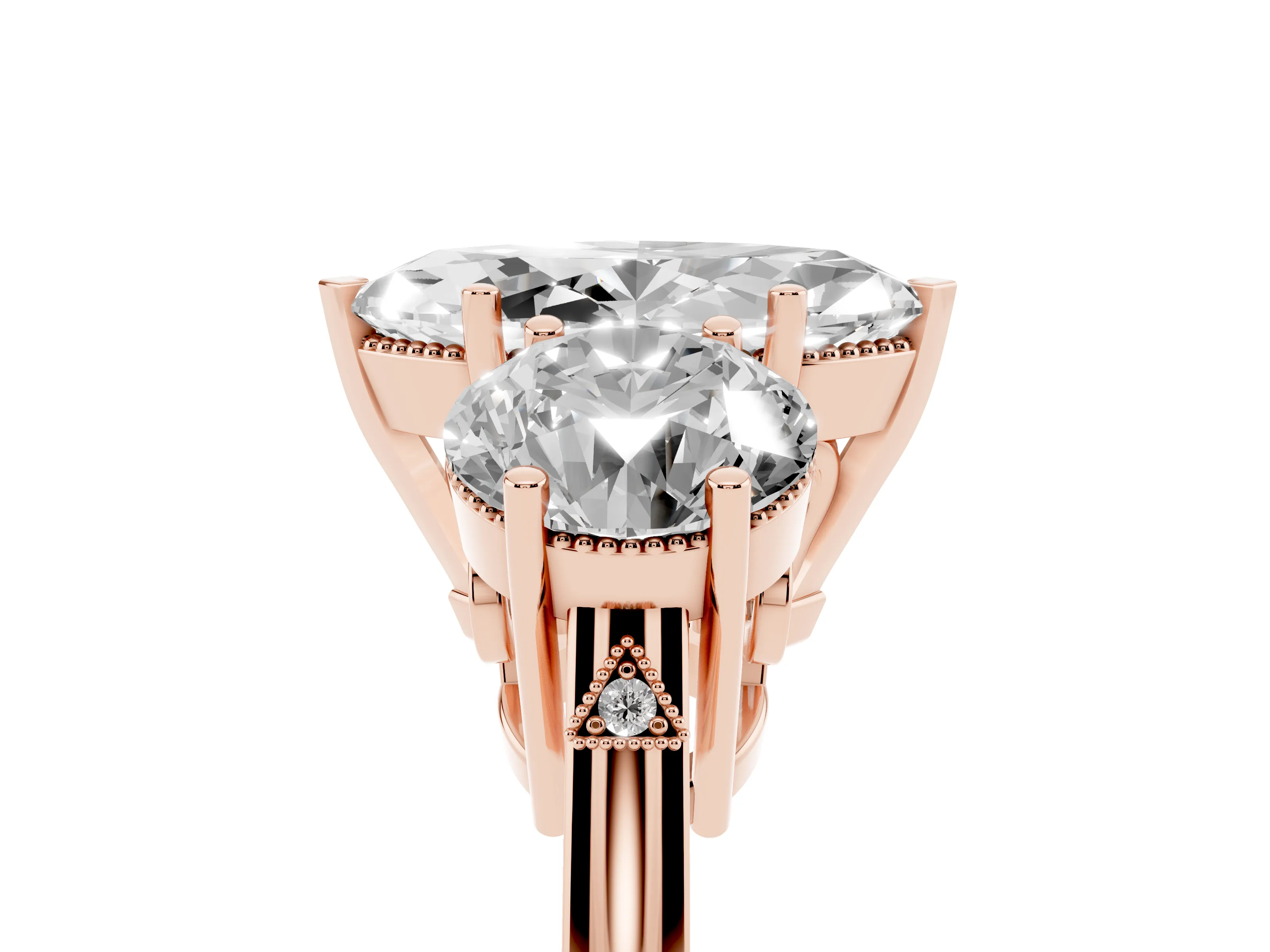 Marquise Cut Diamond Three-Stone Engagement Ring Set in Rose gold with Polished Band