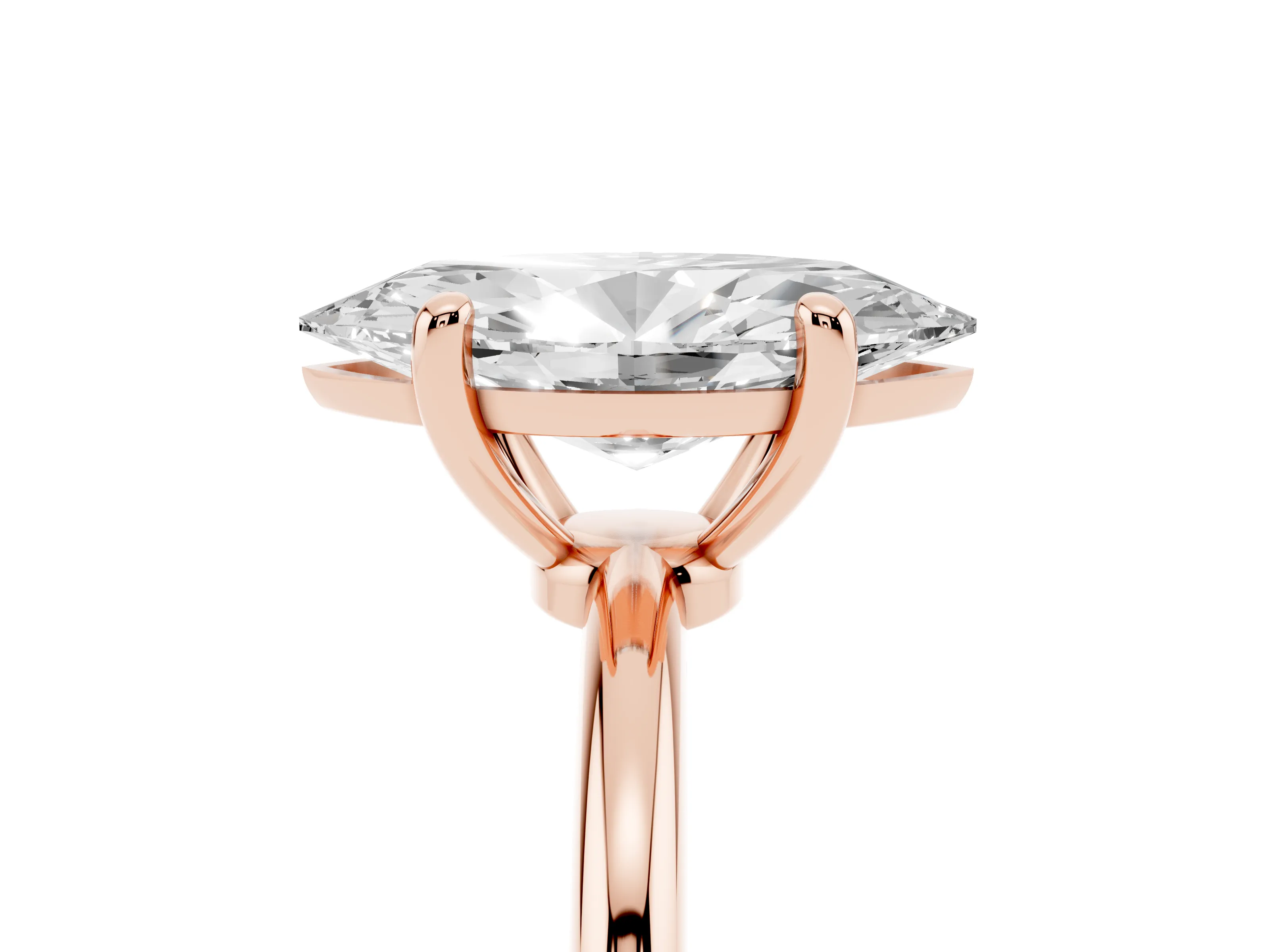Marquise Cut Diamond Solitaire Ring Set in Rose gold with Secure Prong Setting on a Classic Band