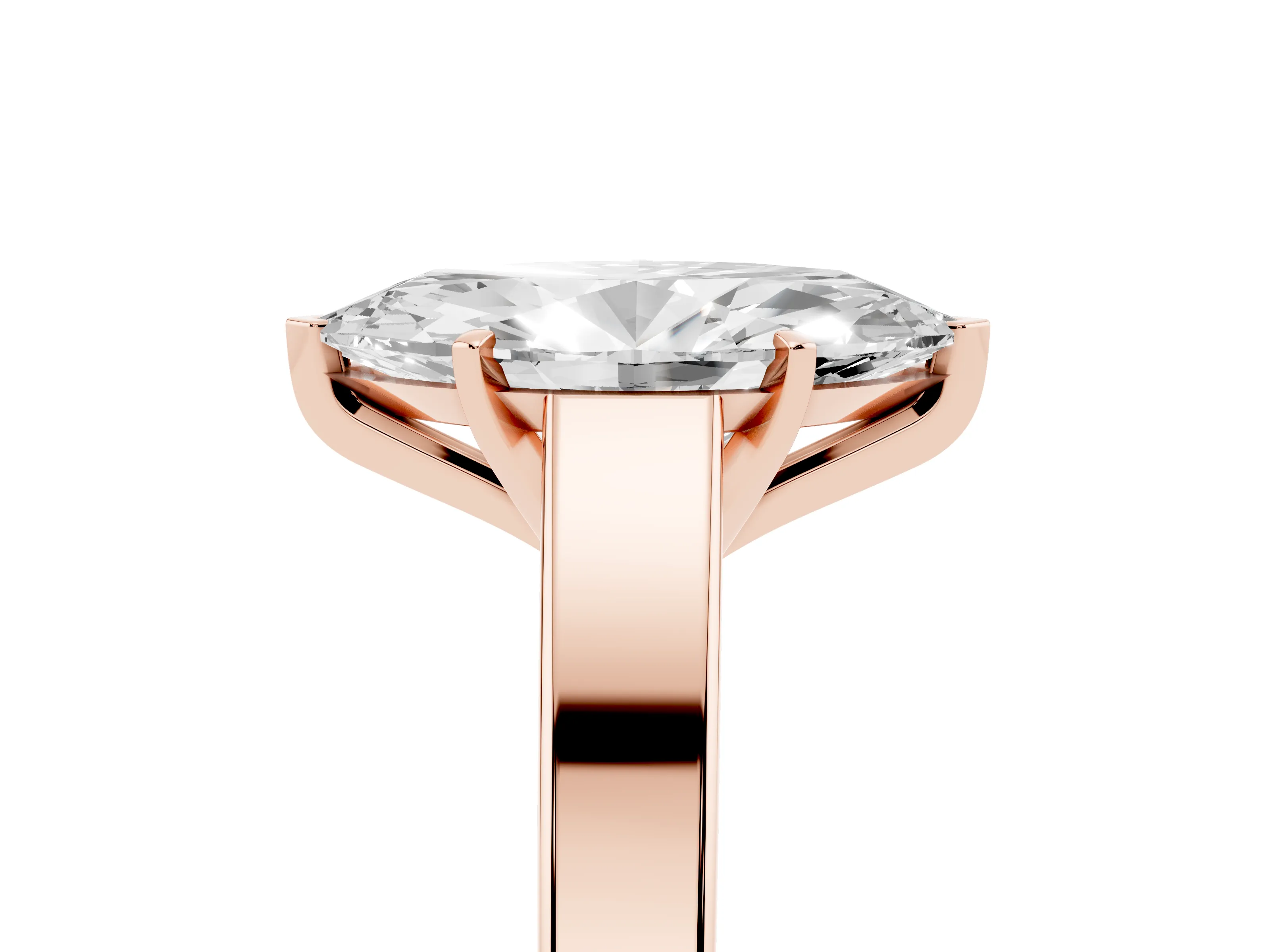 Marquise Cut Diamond Solitaire Engagement Ring Set in Rose gold with Prong Setting and Tapered Band