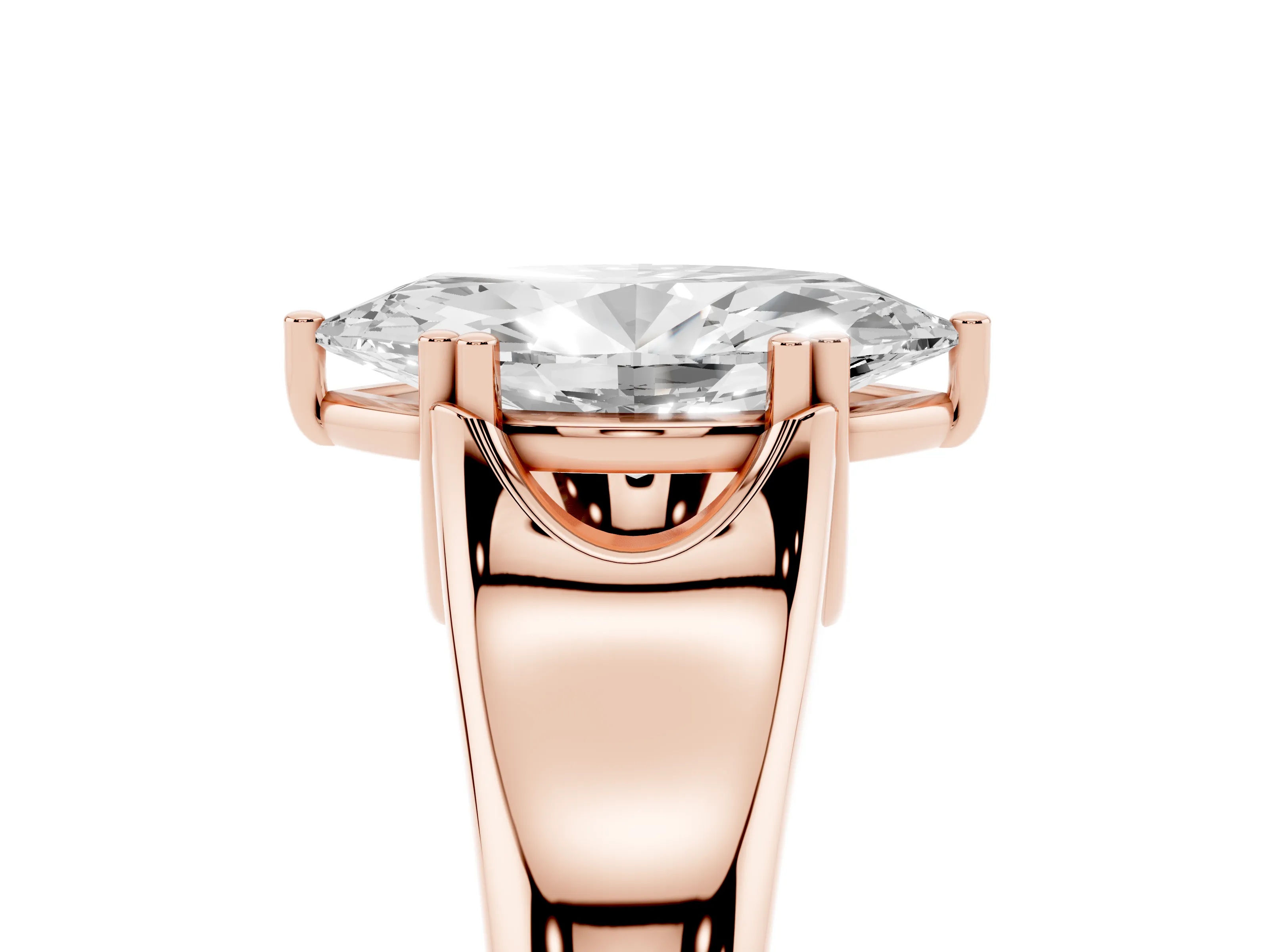 Marquise Cut Diamond Solitaire Ring Set in Rose gold with Wide Band and Prong Setting
