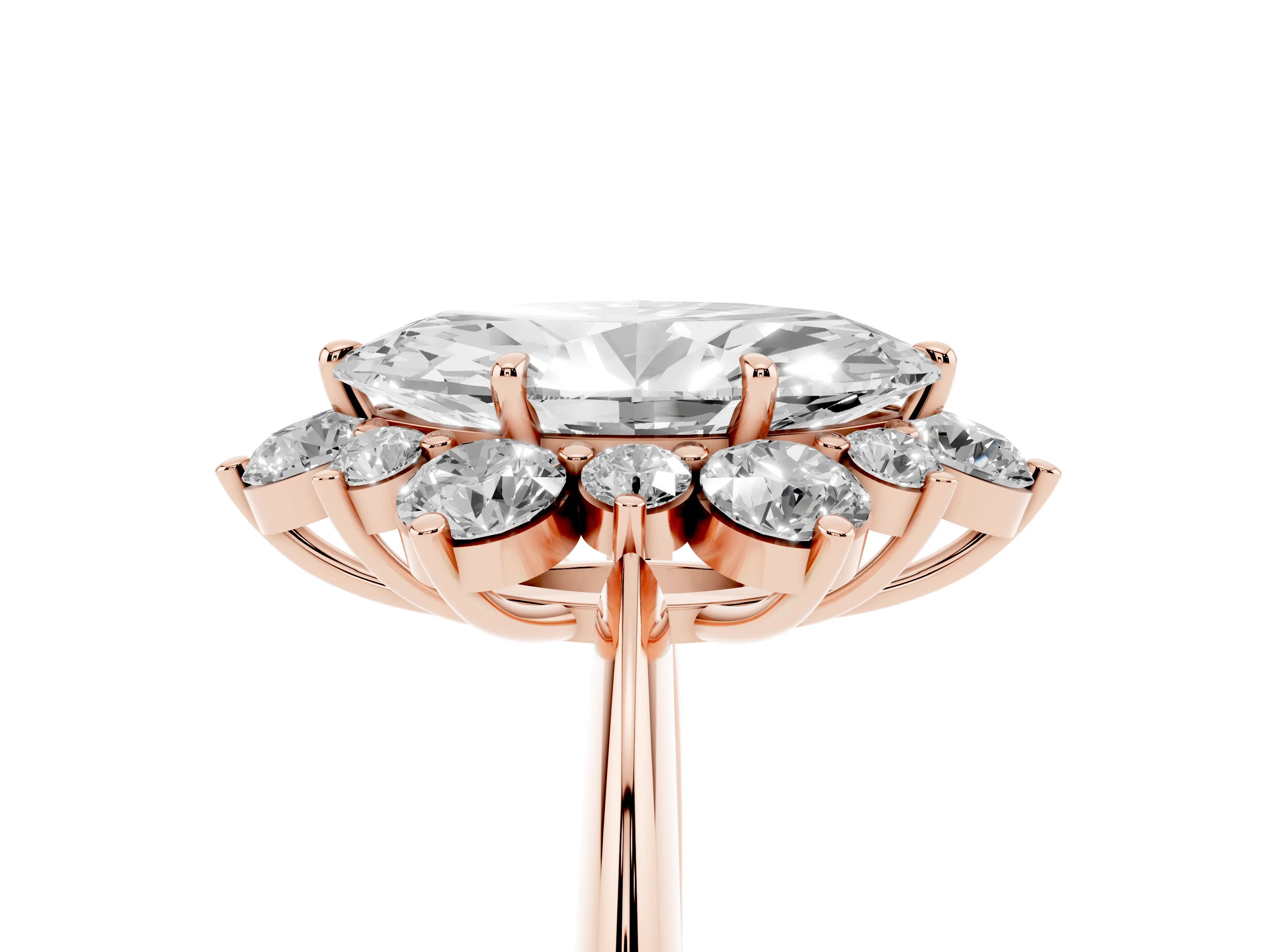 Marquise Cut Diamond Cluster Halo Ring Set in Rose gold with Solitaire Band and Prong Setting