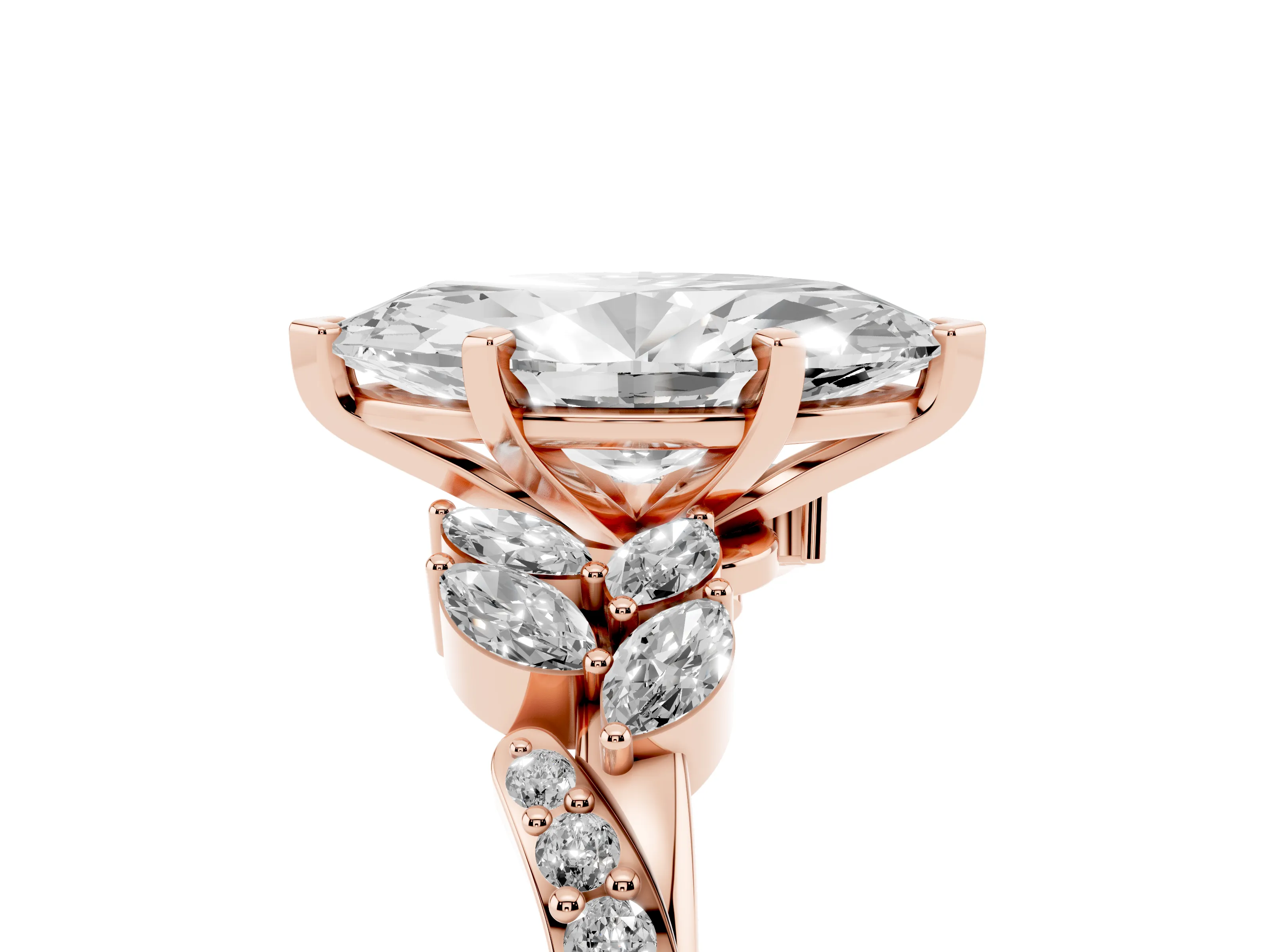 Marquise Cut Diamond Solitaire Ring Set in Rose gold with Marquise Twist Band and Prong Setting