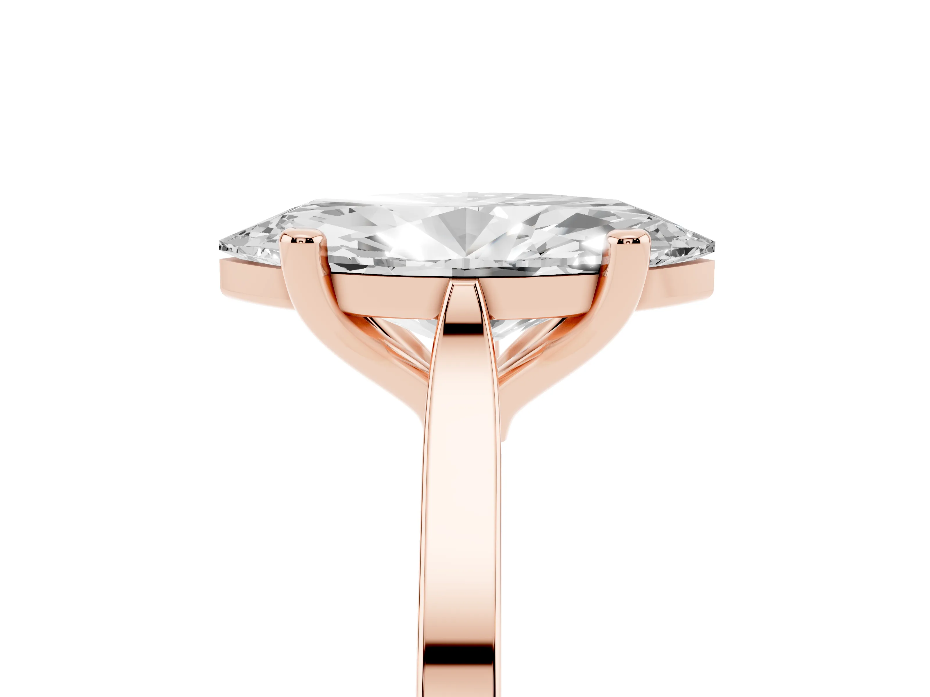 Marquise Cut Diamond Solitaire Ring Set in Rose gold with Prong Setting and Tapered Band