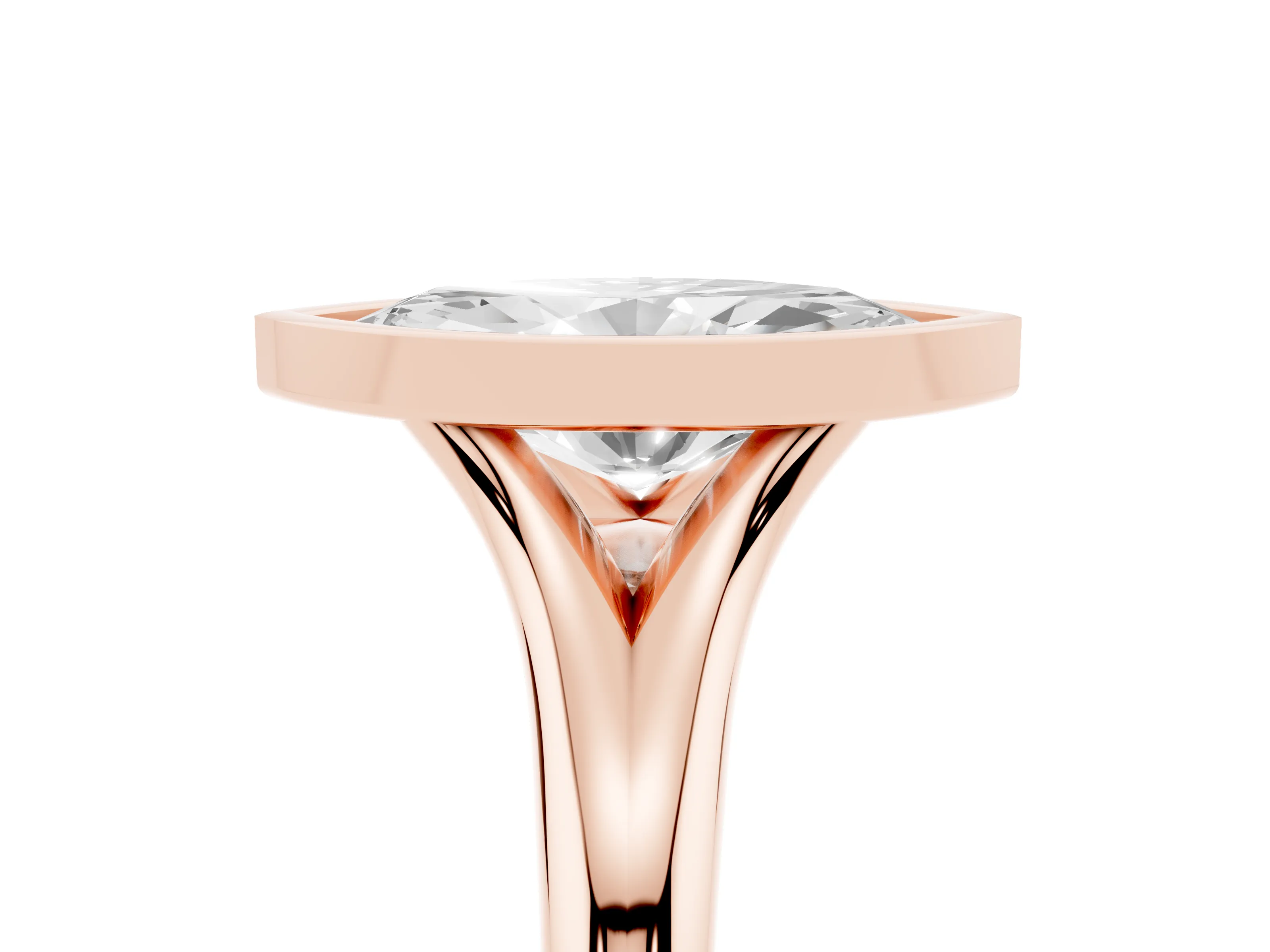 Bezel Set Marquise Cut Diamond Solitaire Ring Set in Rose gold with Smooth Band
