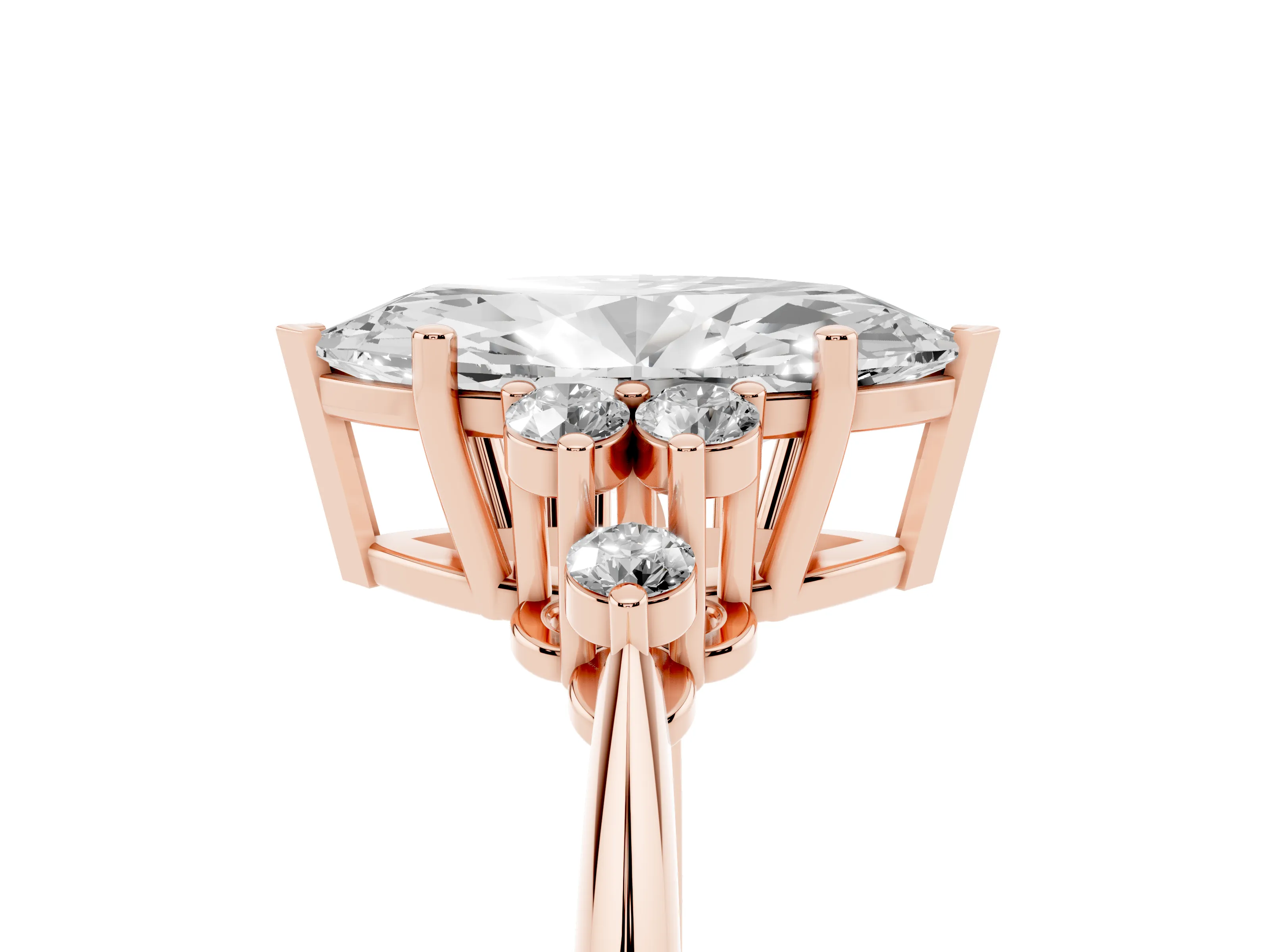 Marquise Cut Diamond Cluster Ring Set in Rose gold with Plain Band and Prong Setting