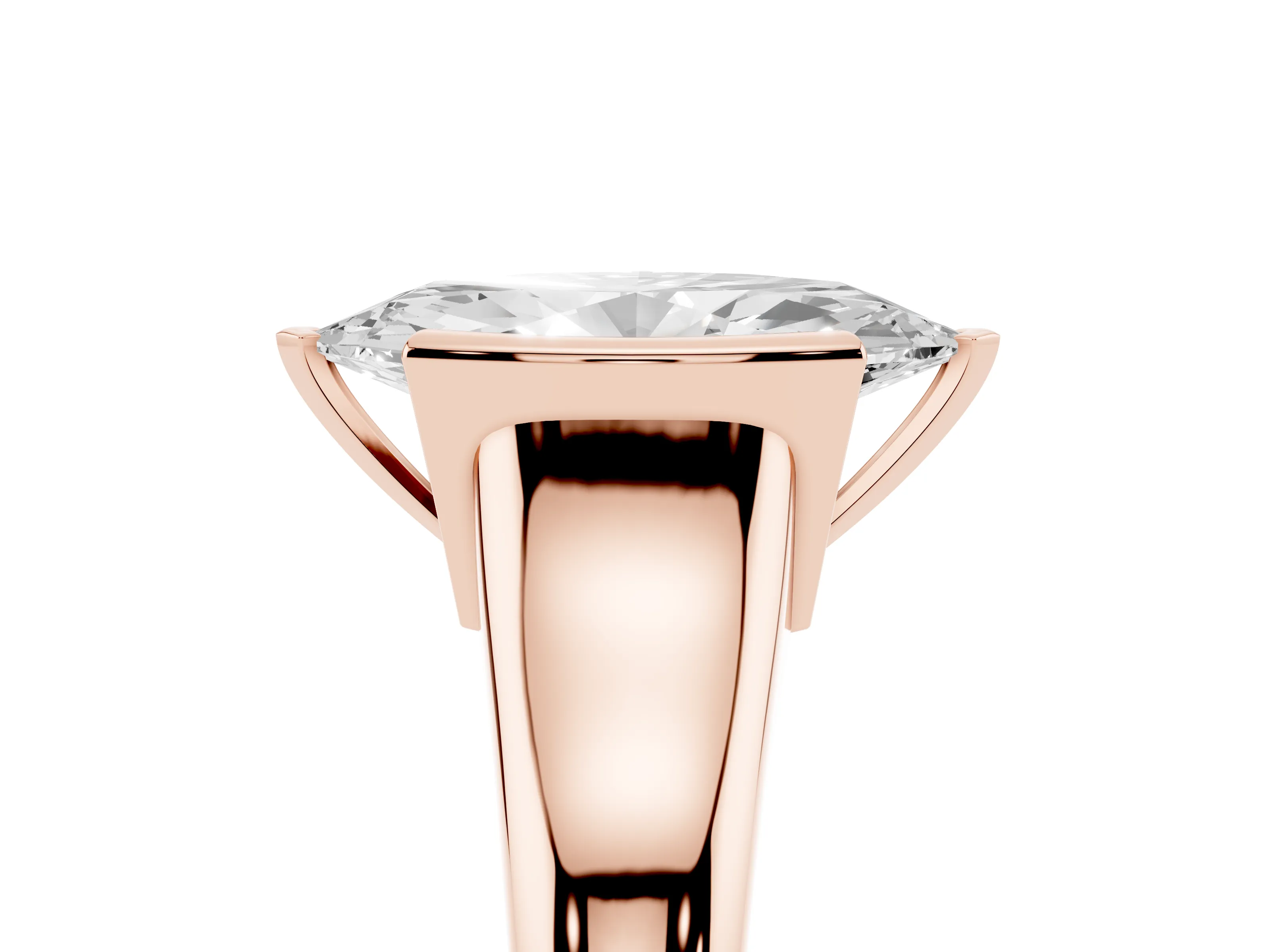 Marquise Cut Diamond Solitaire Tension Set Ring Set in Rose gold with Split Shank Band