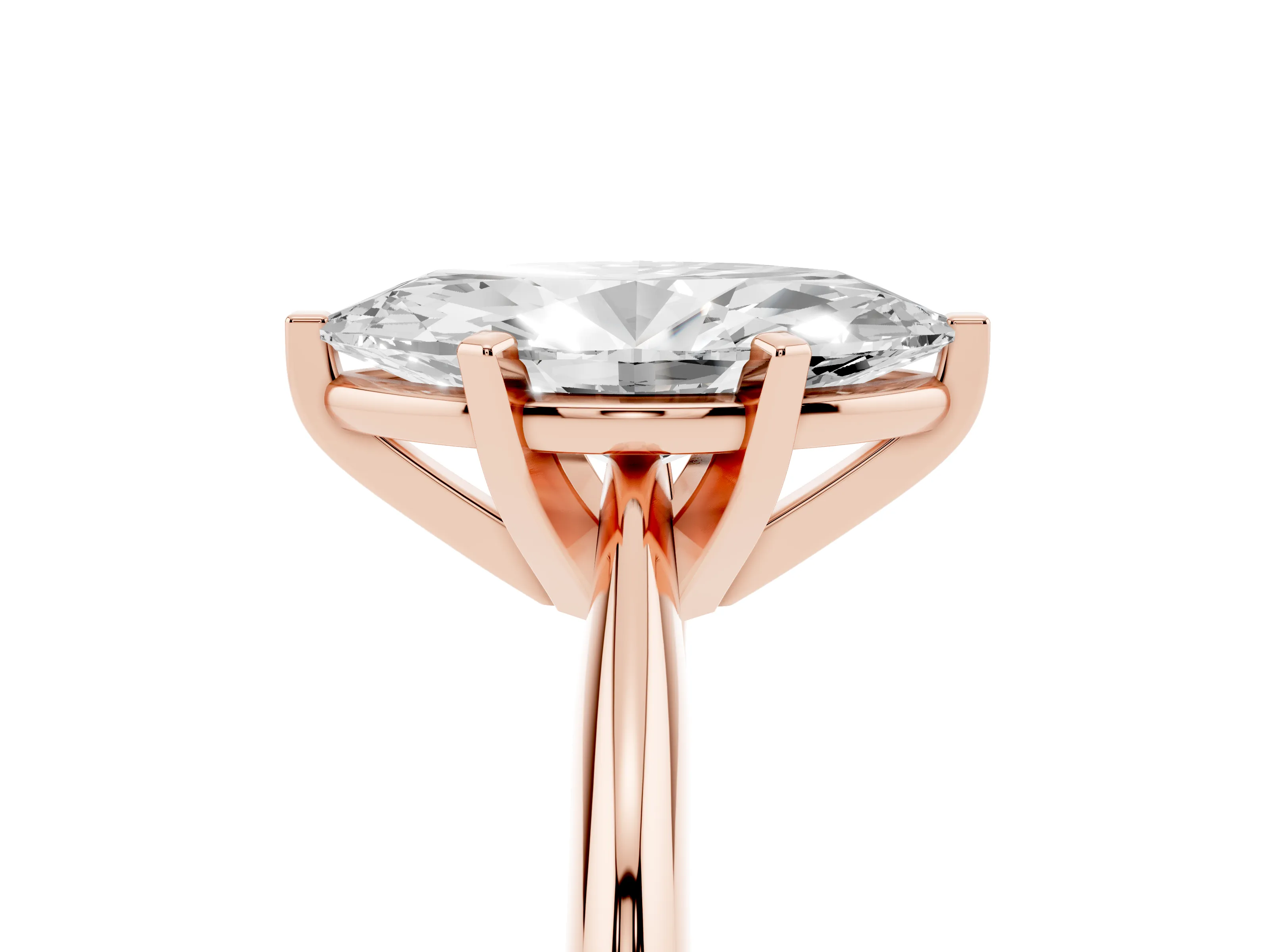 Marquise Cut Diamond Solitaire Ring Set in Rose gold with Prong Setting on a Plain Round Band