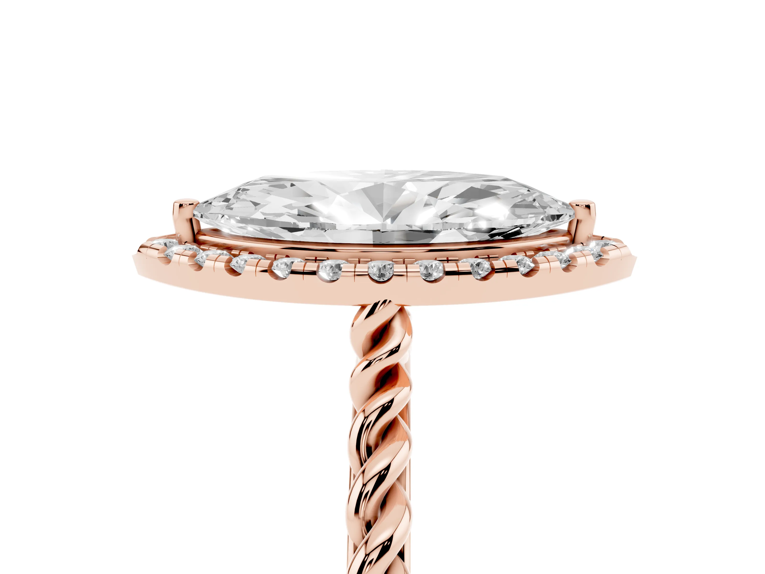 Marquise Cut Diamond Halo Ring Set in Rose gold with Plain Twisted Band