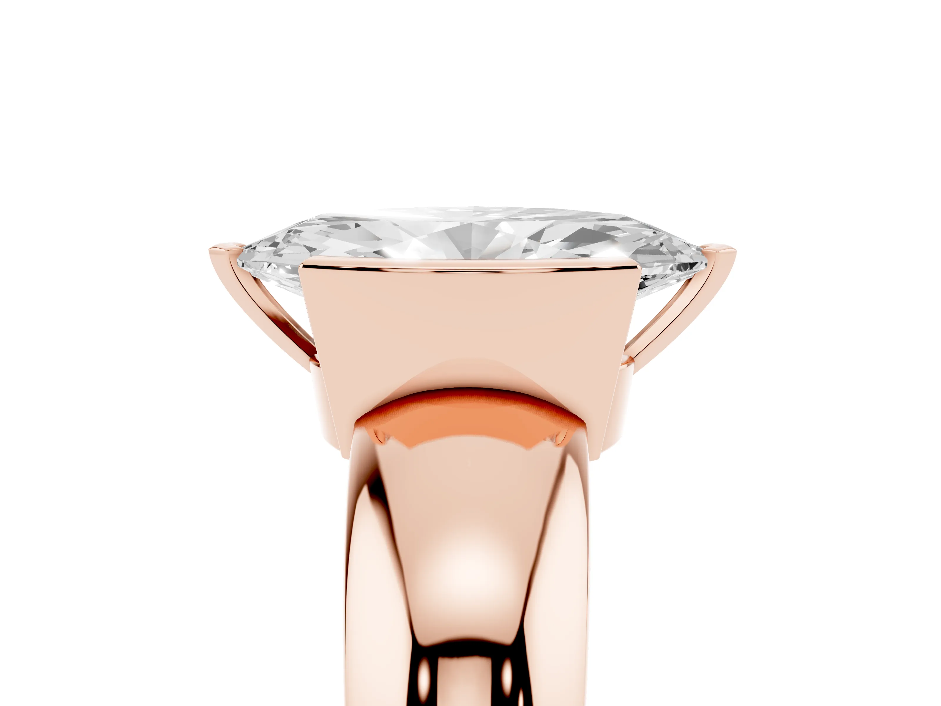 Marquise Cut Diamond Solitaire Tension Set Ring Set in Rose gold with Wide Band