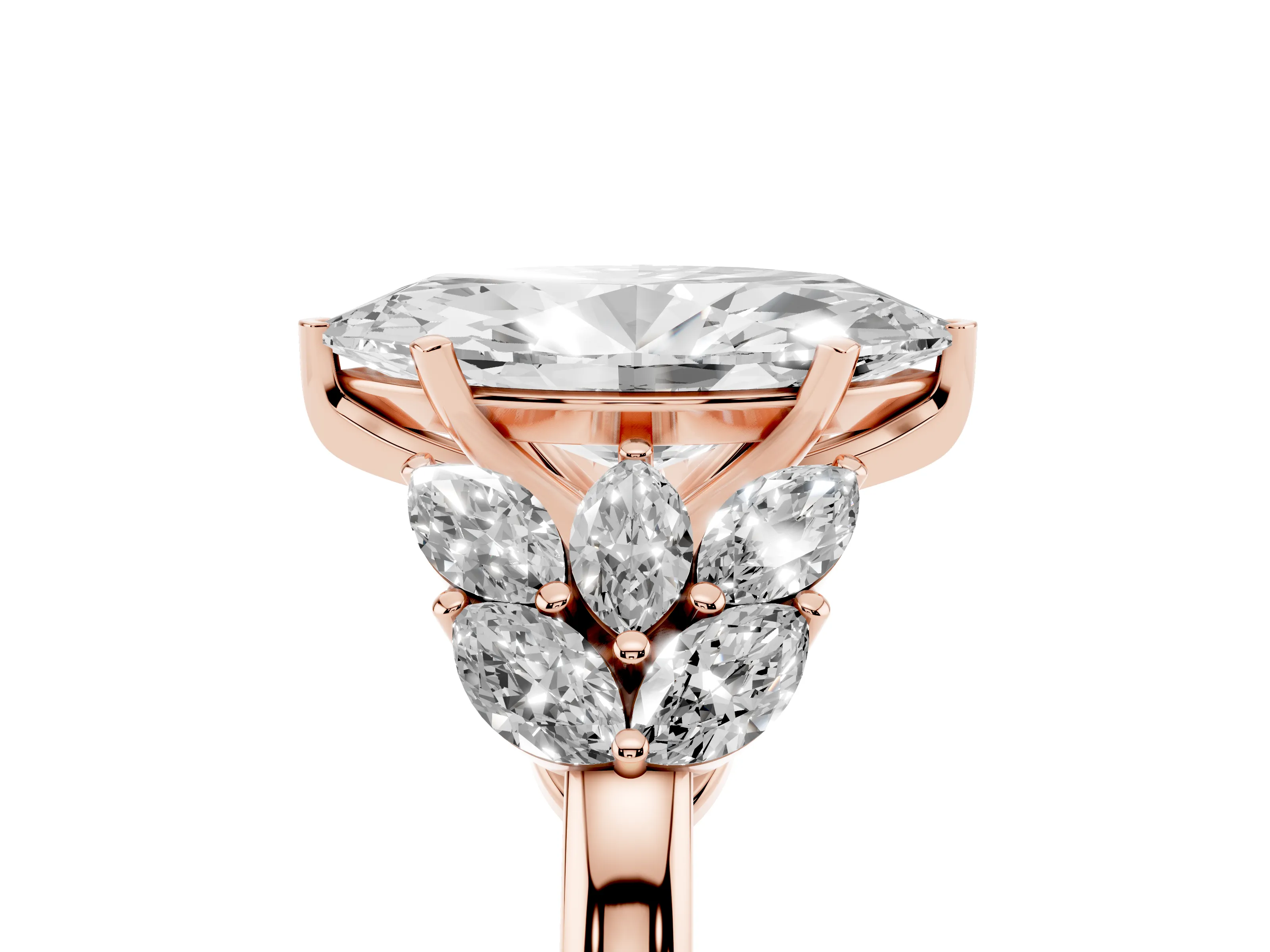 Marquise Cut Diamond Cluster Leaf Design Ring Set in Rose gold with Prong Setting