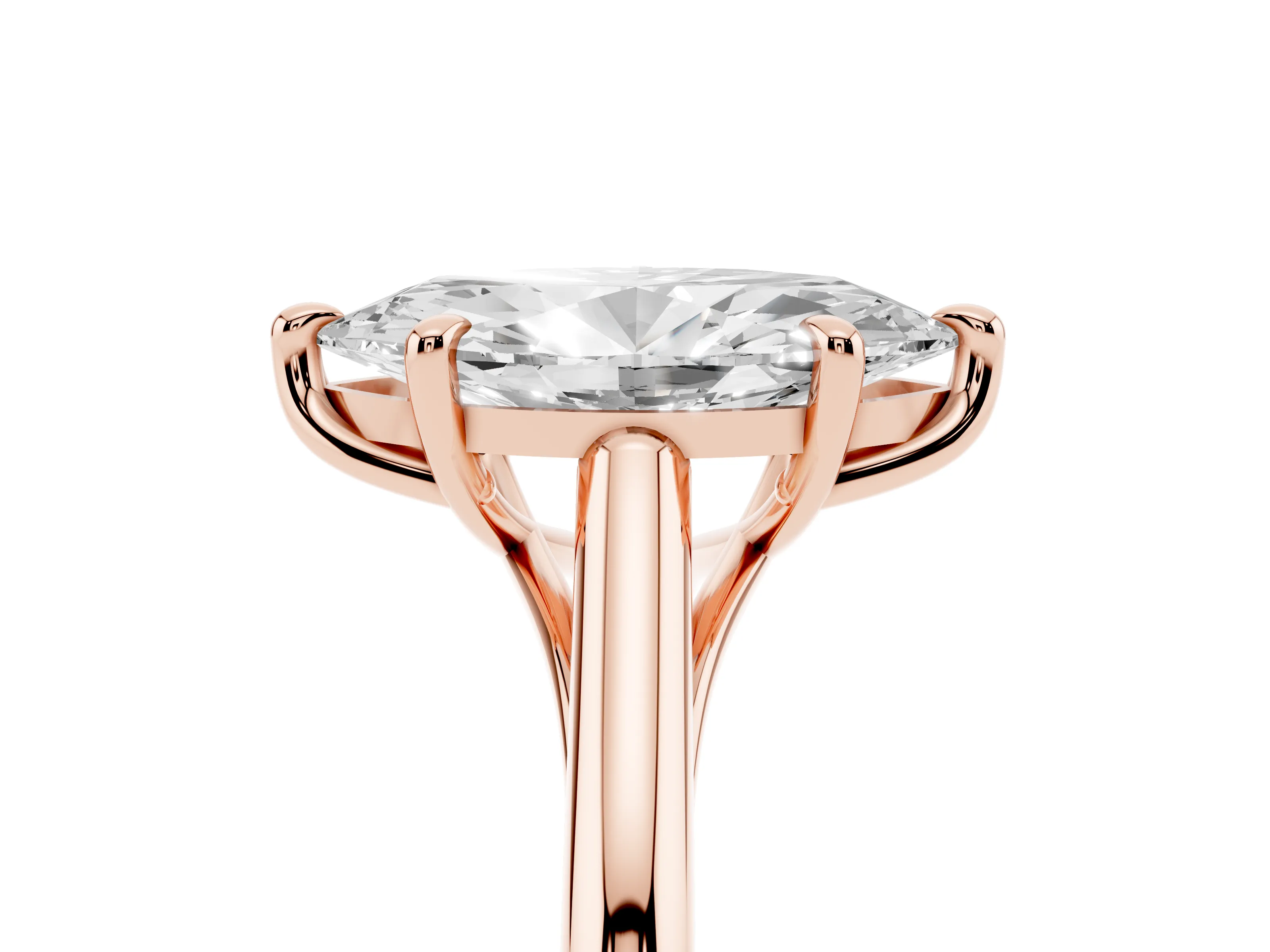 Marquise Cut Diamond Solitaire Engagement Ring Set in Rose gold with Prong Setting and Plain Classic Band
