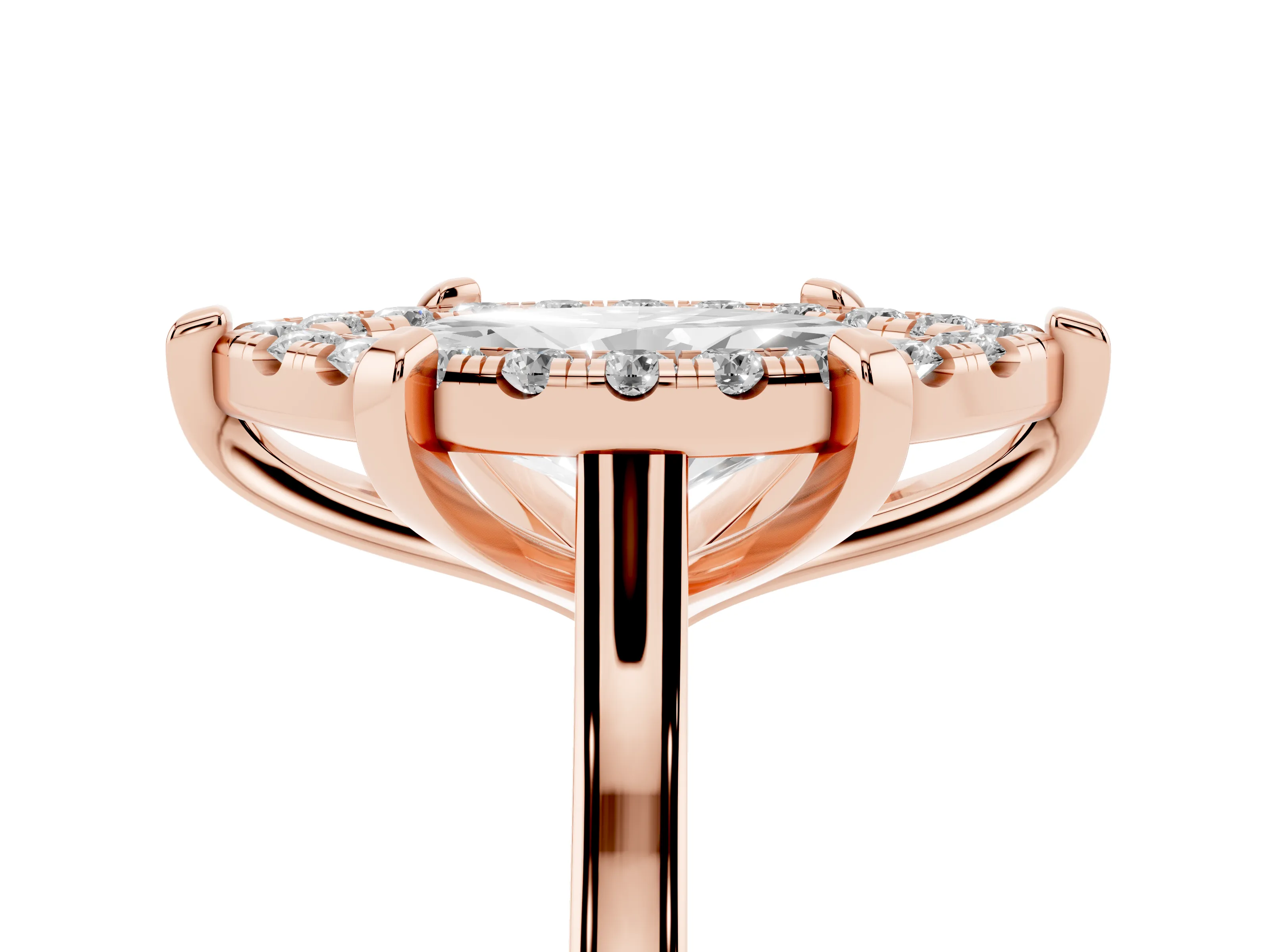 Marquise Cut Diamond Cluster Halo Solitaire Ring Set in Rose gold with Prong Setting