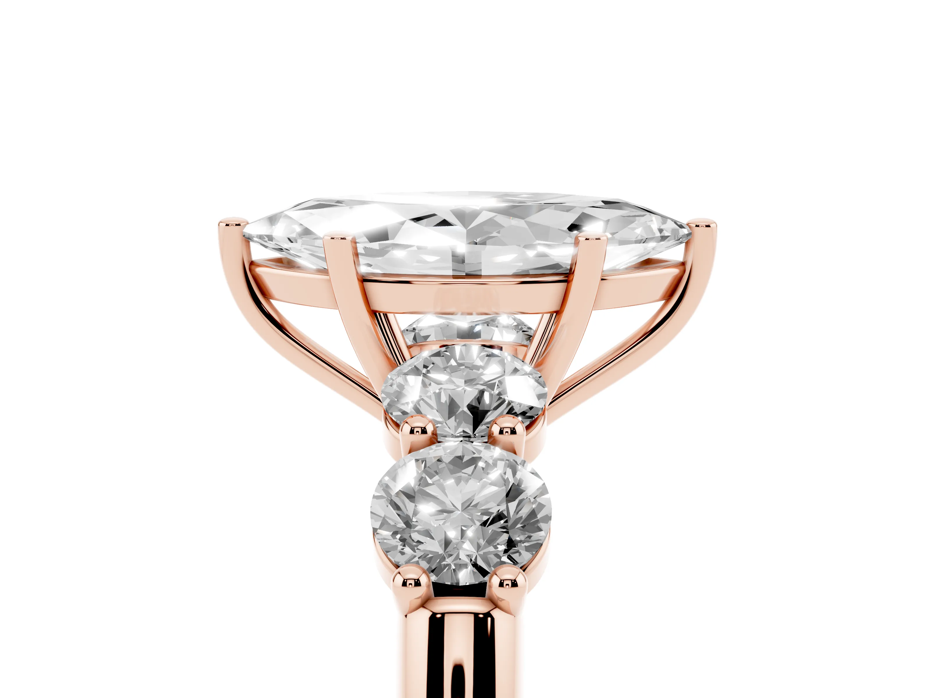 Marquise Cut Diamond Five-Stone Prong Set Ring Set in Rose gold with Classic Band
