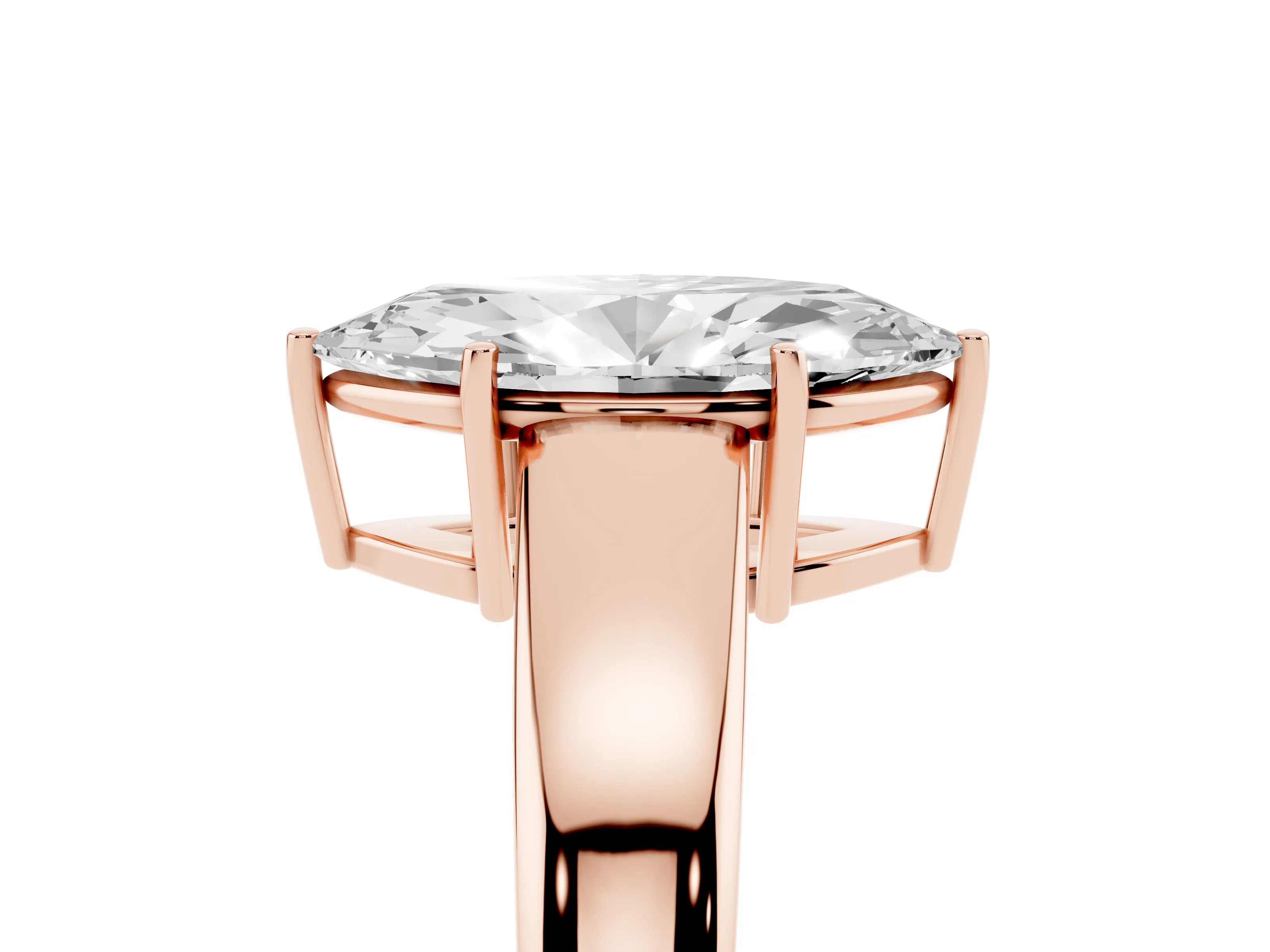 Marquise Cut Diamond Solitaire Ring Set in Rose gold with Tapered Band and Prong Setting