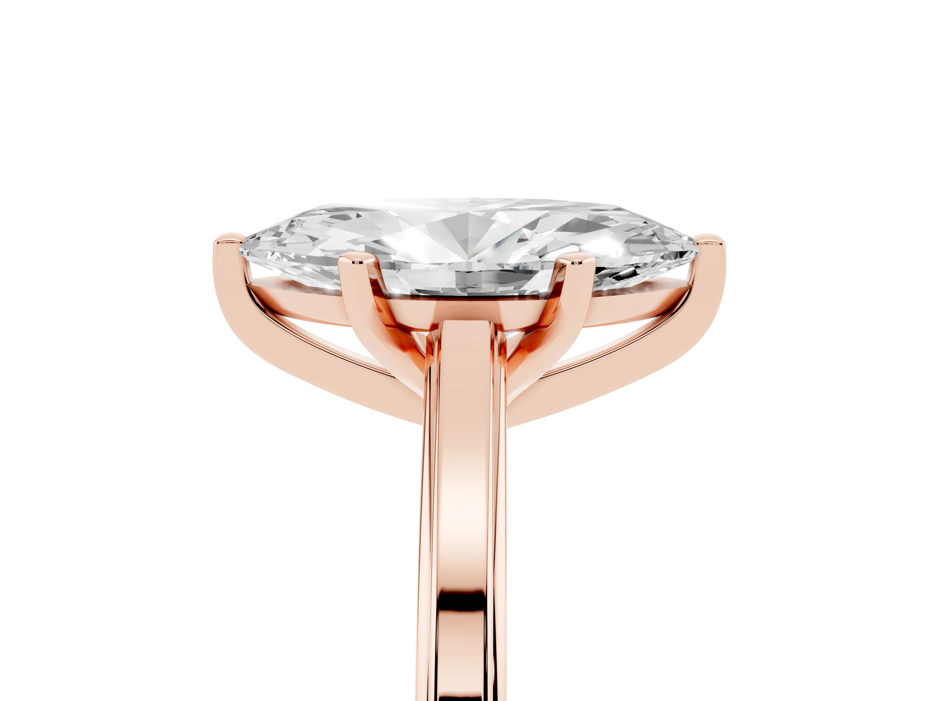 Marquise Cut Diamond Solitaire Ring Set in Rose gold with Prong Setting and Classic Band