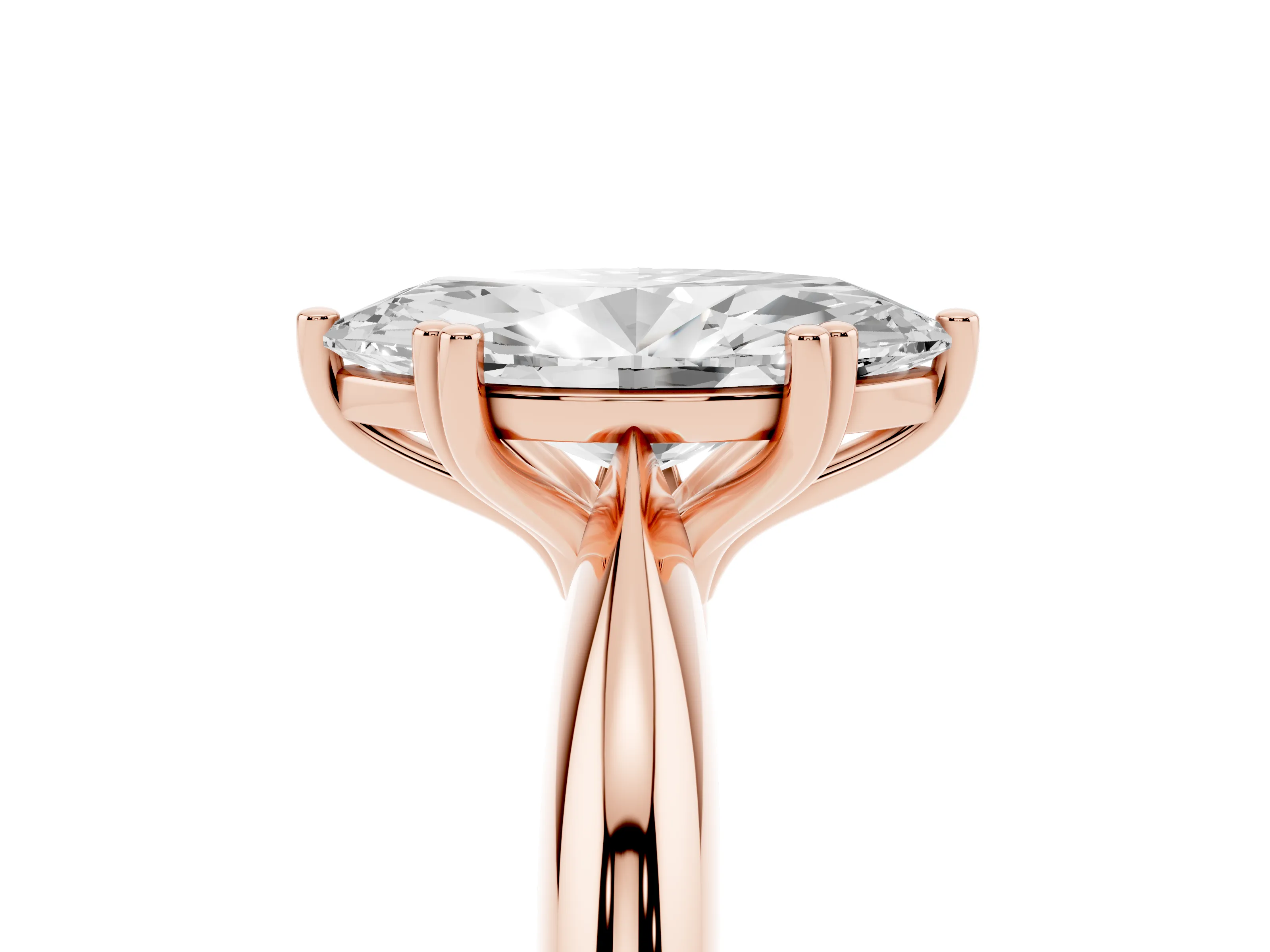 Marquise Cut Diamond Solitaire Engagement Ring Set in Rose gold with Tapered Band and Prong Setting
