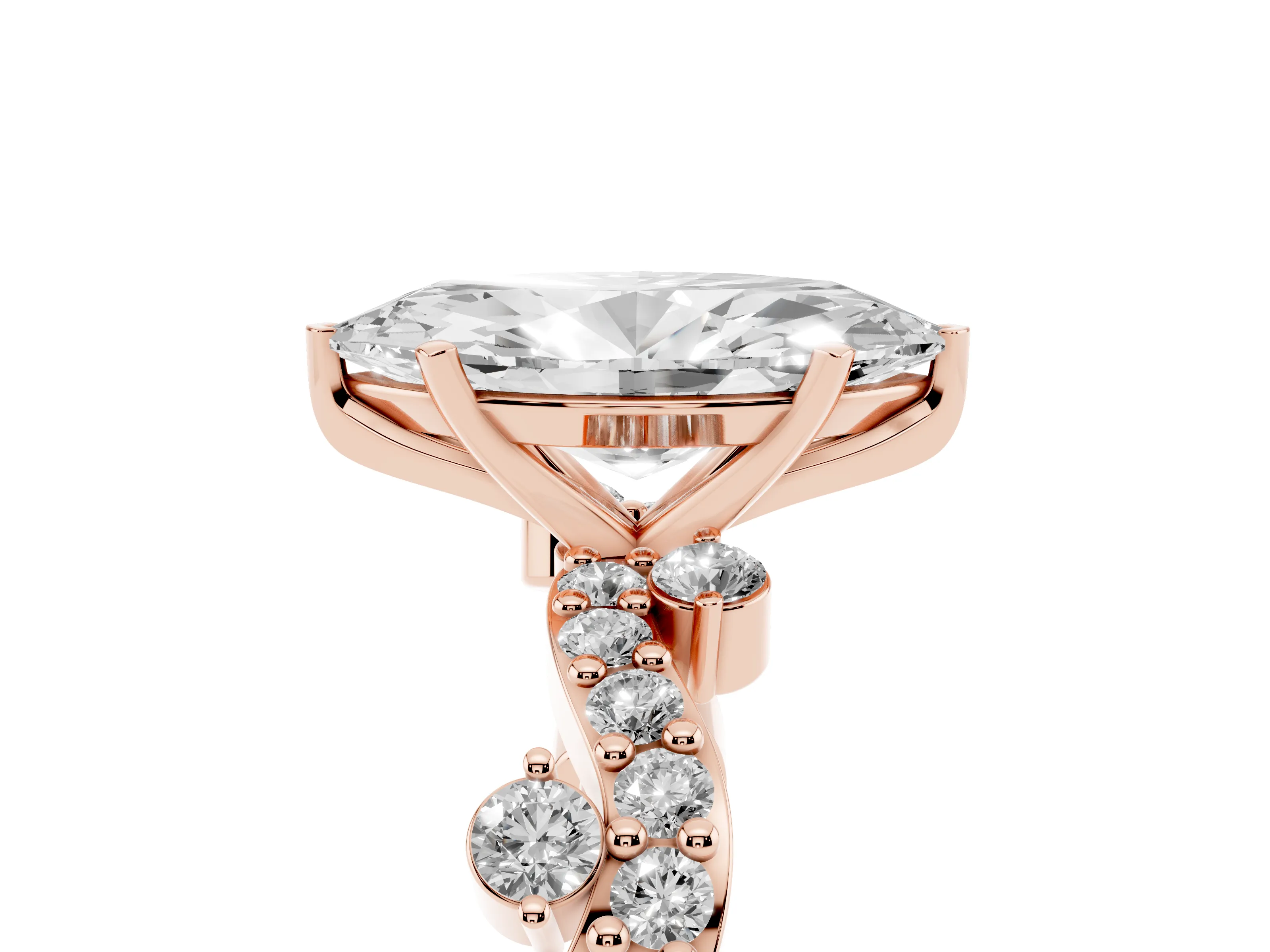 Marquise Cut Diamond Solitaire Twisted Band Set in Rose gold with Pavé Setting