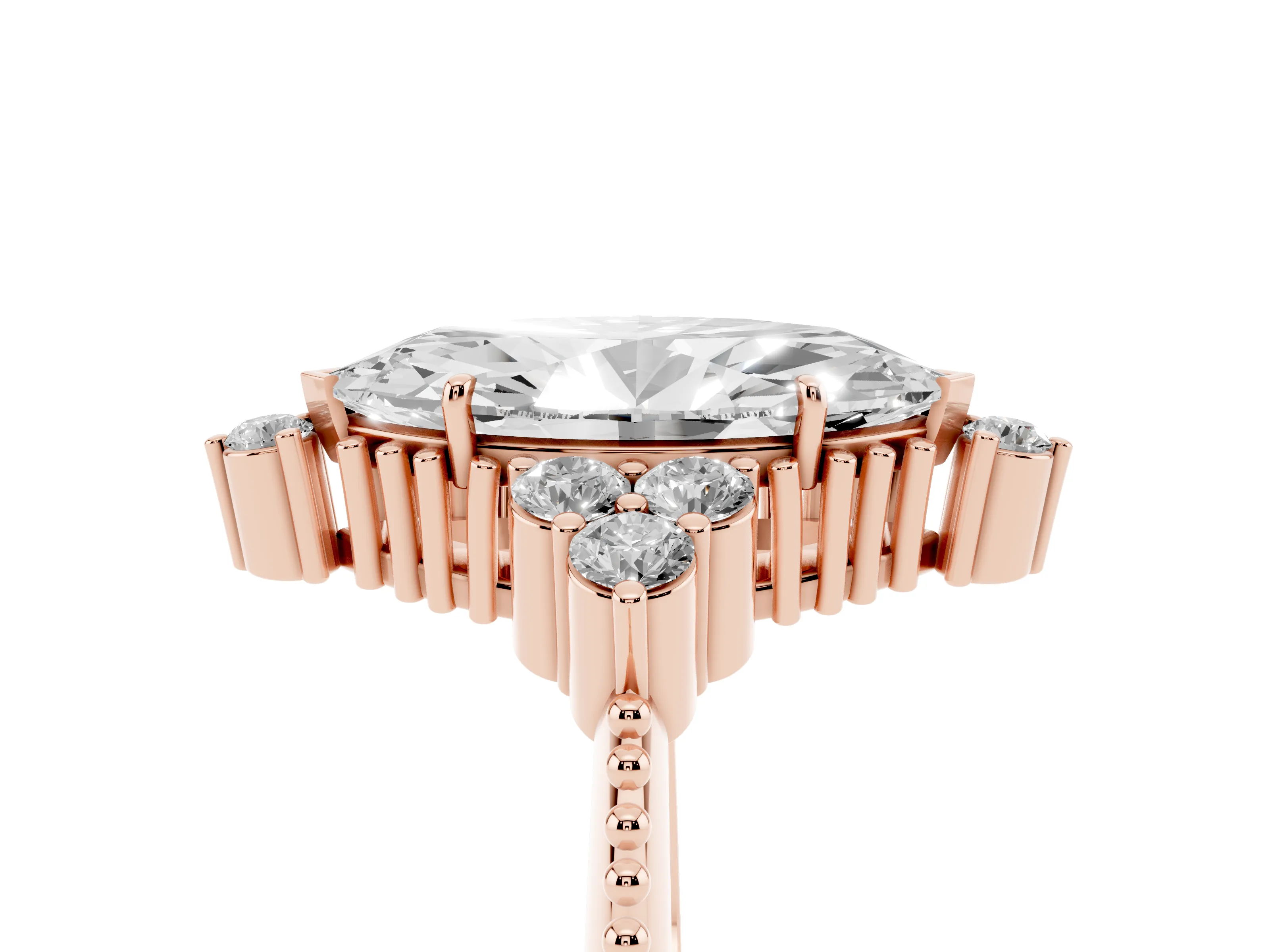 Marquise Cut Diamond Cluster Ring Set in Rose gold with Beaded Band