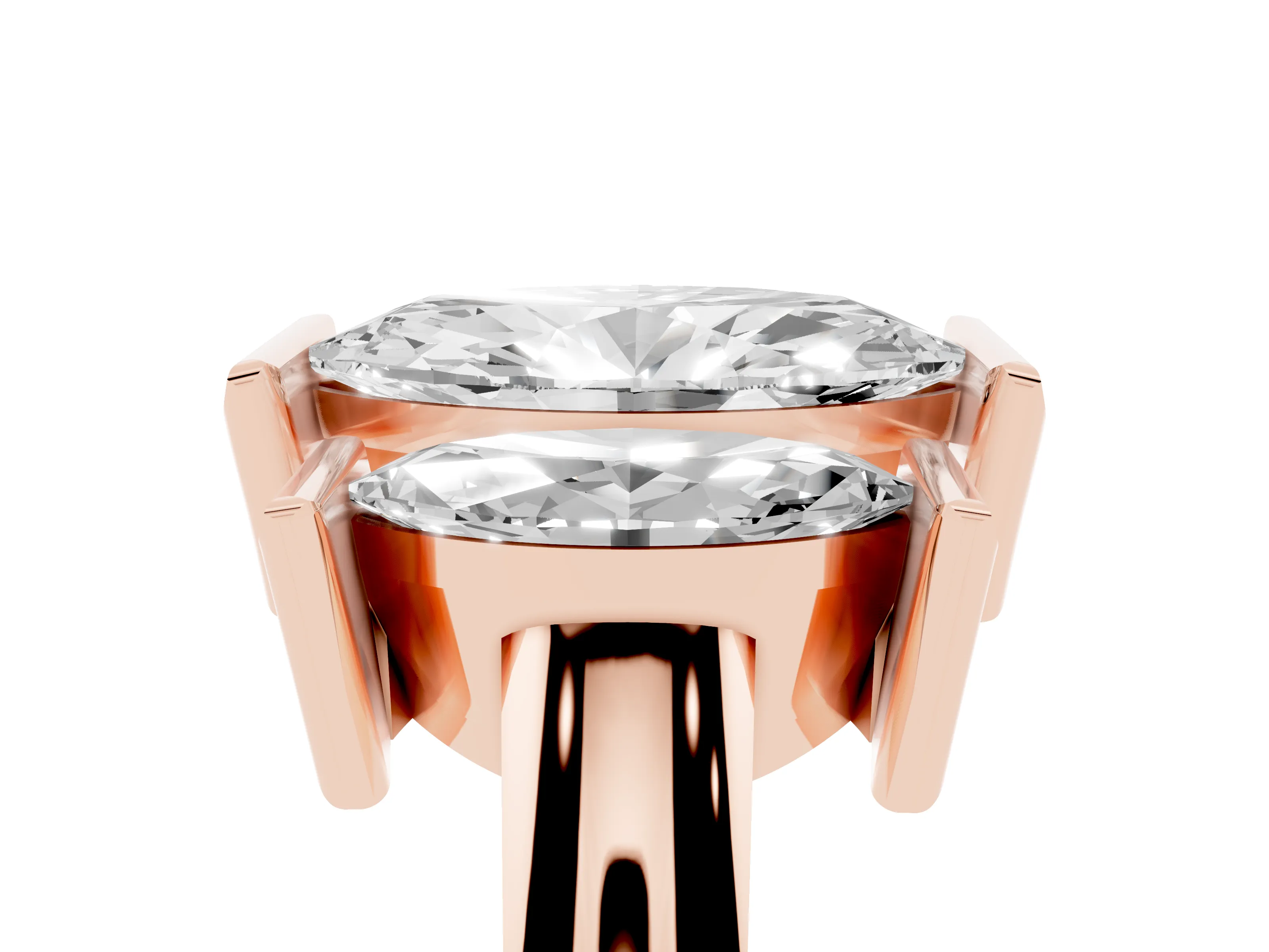 Marquise Cut Diamond Three-Stone Channel Set Ring Set in Rose gold with Smooth Polished Band