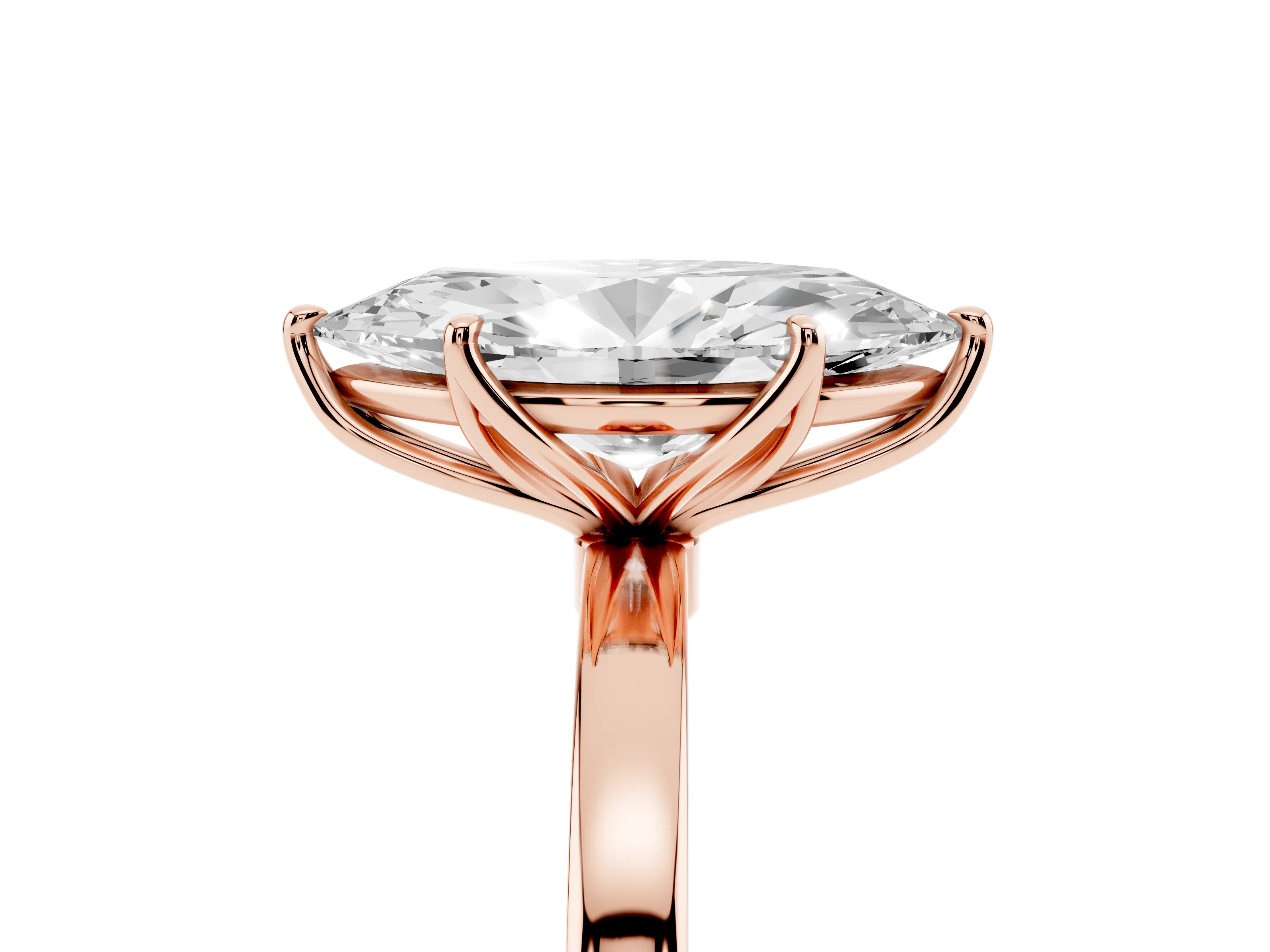 Marquise Cut Diamond Solitaire Ring Set in Rose gold with Prong Setting and Thin Polished Band