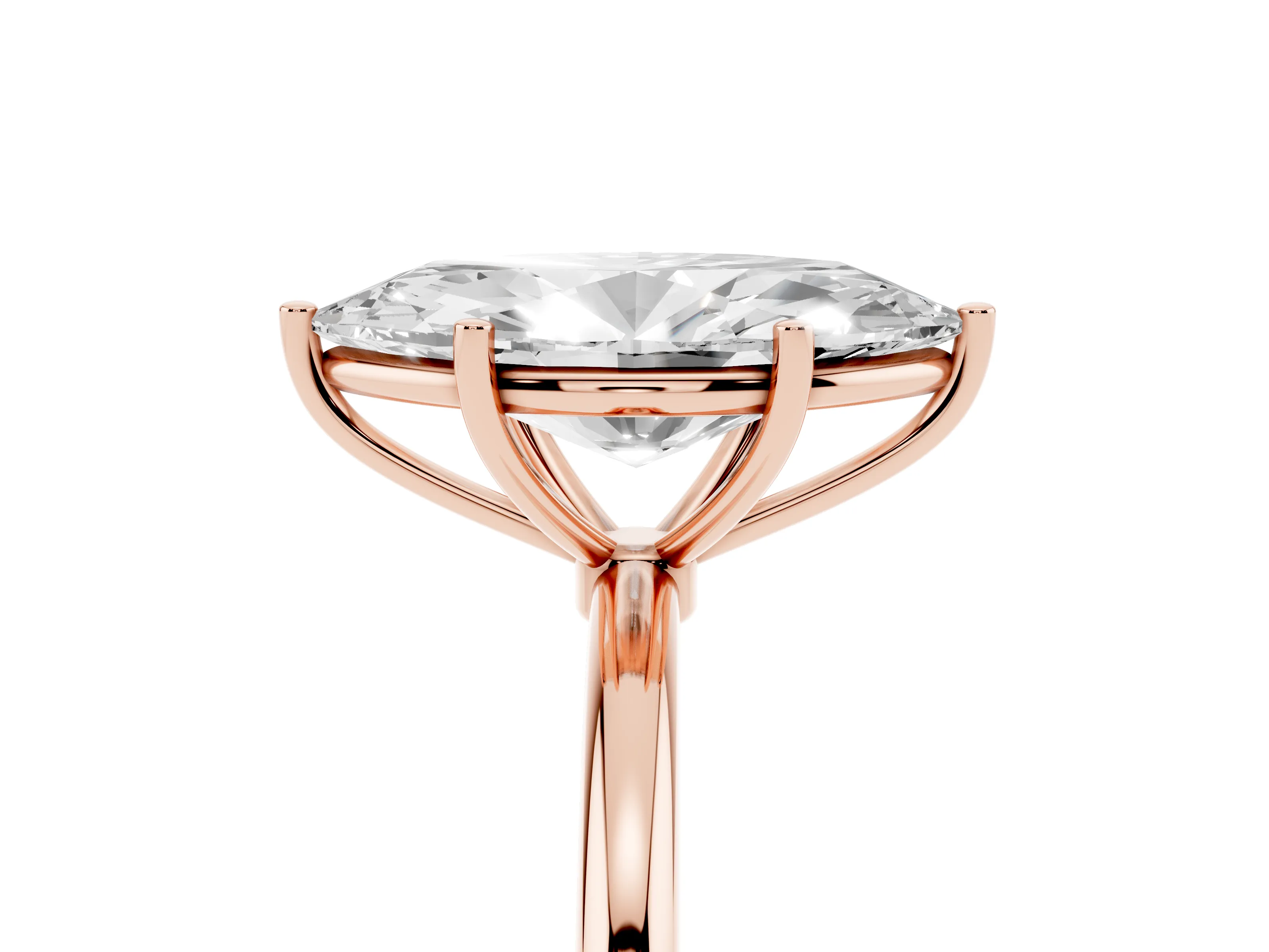 Marquise Cut Diamond Solitaire Engagement Ring Set in Rose gold with Thin Band and Prong Setting