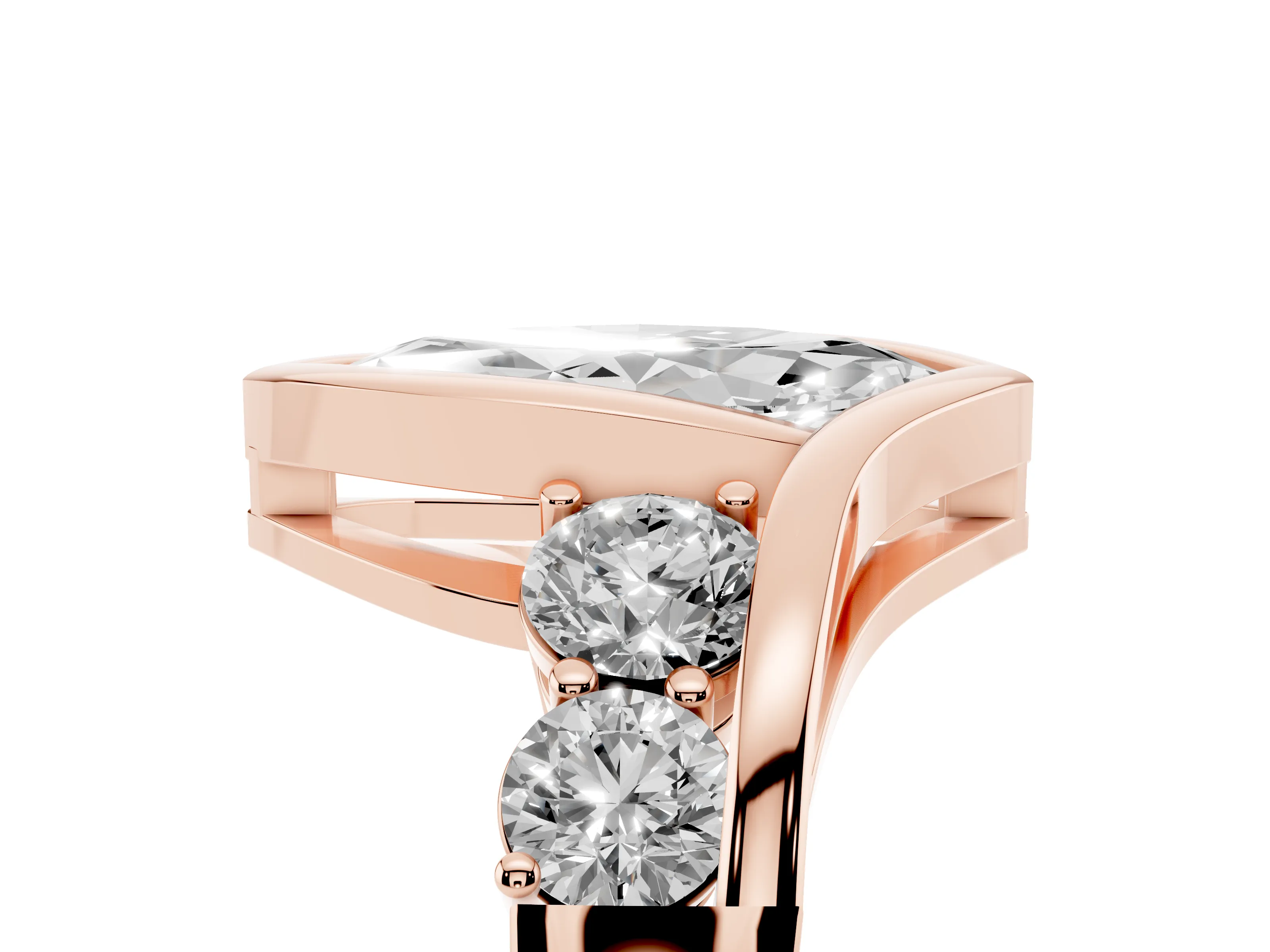 Marquise Cut Diamond Bezel Bypass Ring Set in Rose gold with Round Accents