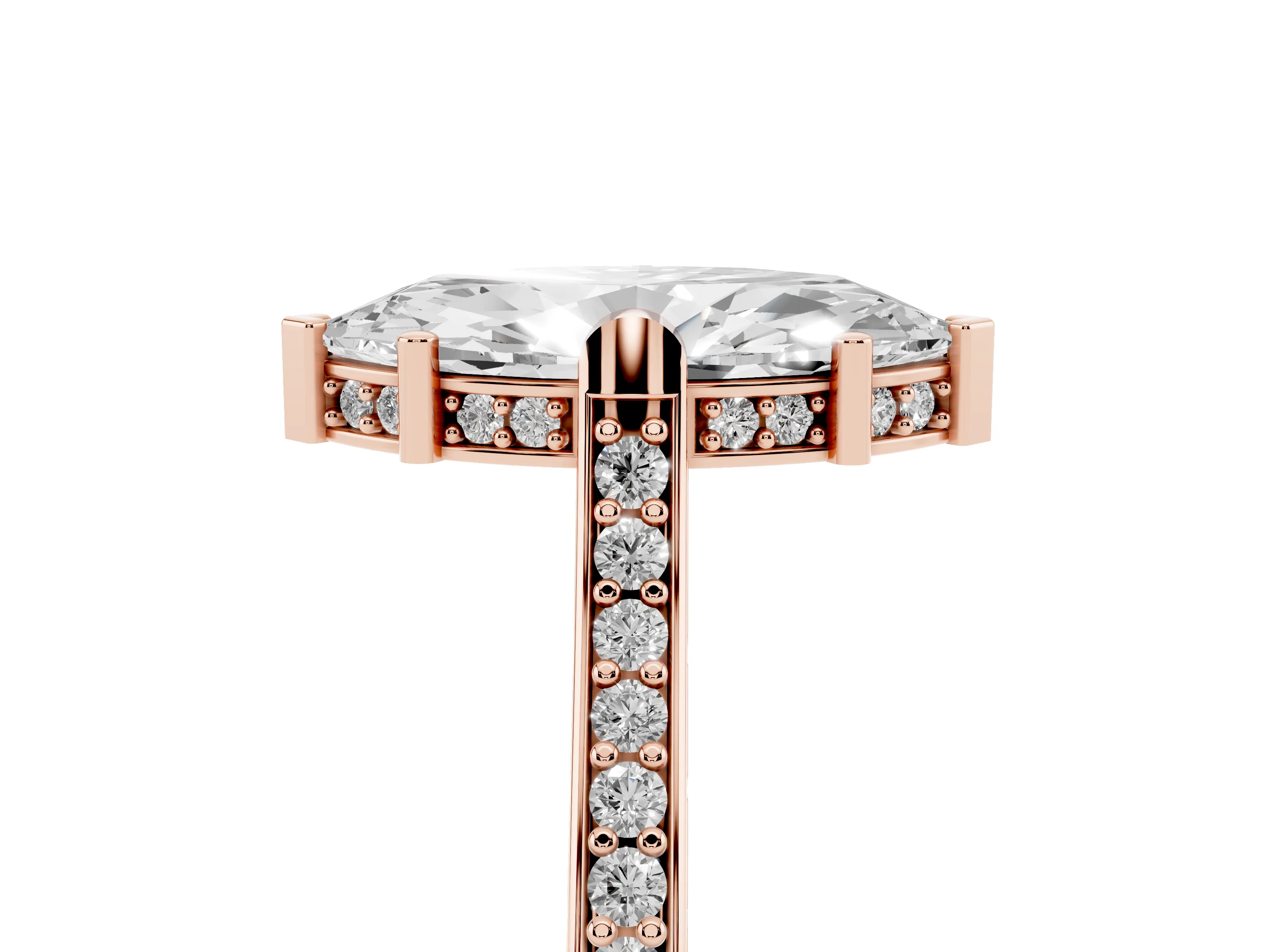 Marquise Cut Diamond Solitaire Ring Set in Rose gold with Channel Set Band and Bezel Prong Setting