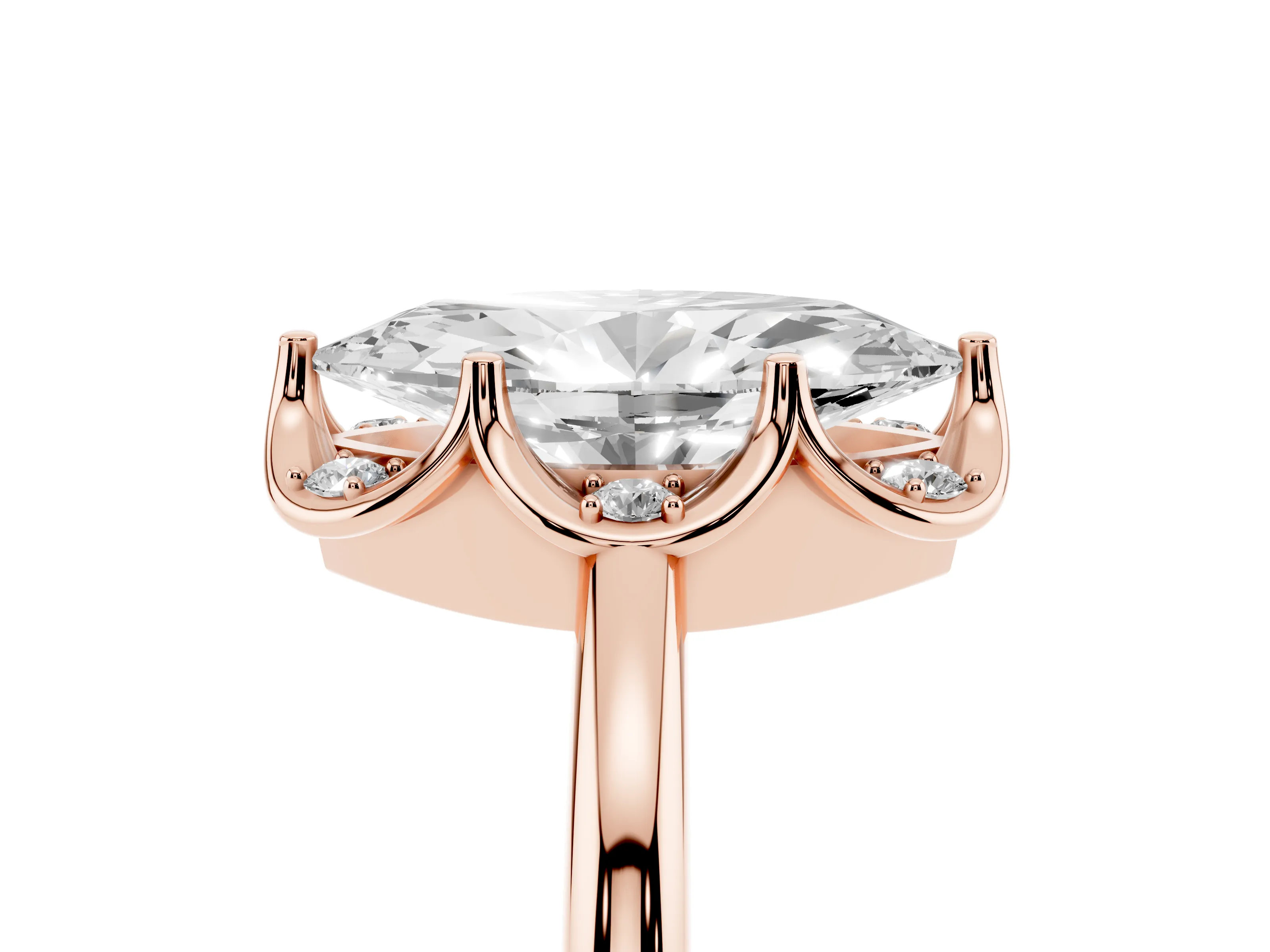 Marquise Cut Diamond Round Cluster Halo Ring Set in Rose gold with Solitaire Band and Prong Setting