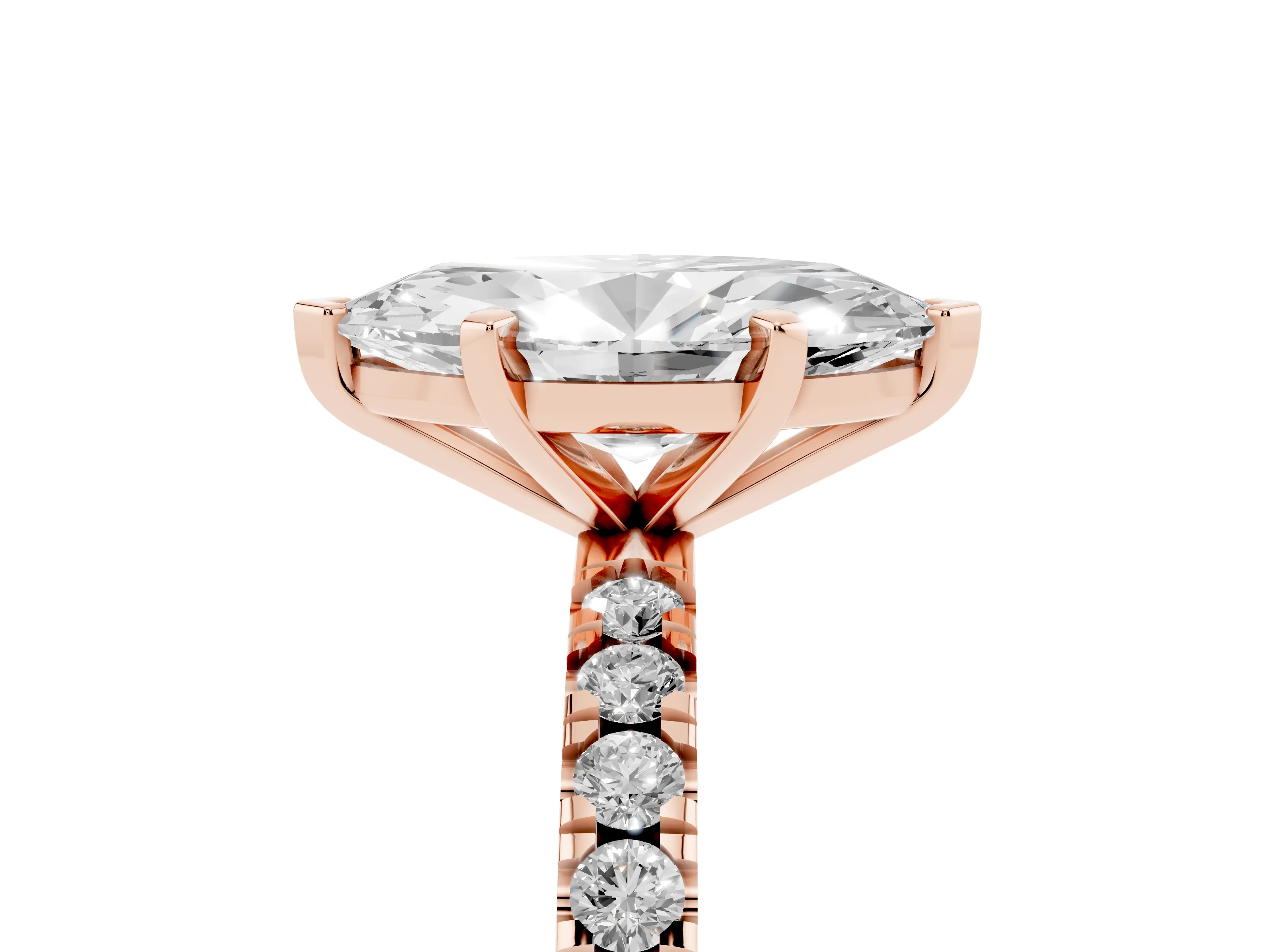 Marquise Cut Diamond Pavé Band Solitaire Set in Rose gold with Prong Setting
