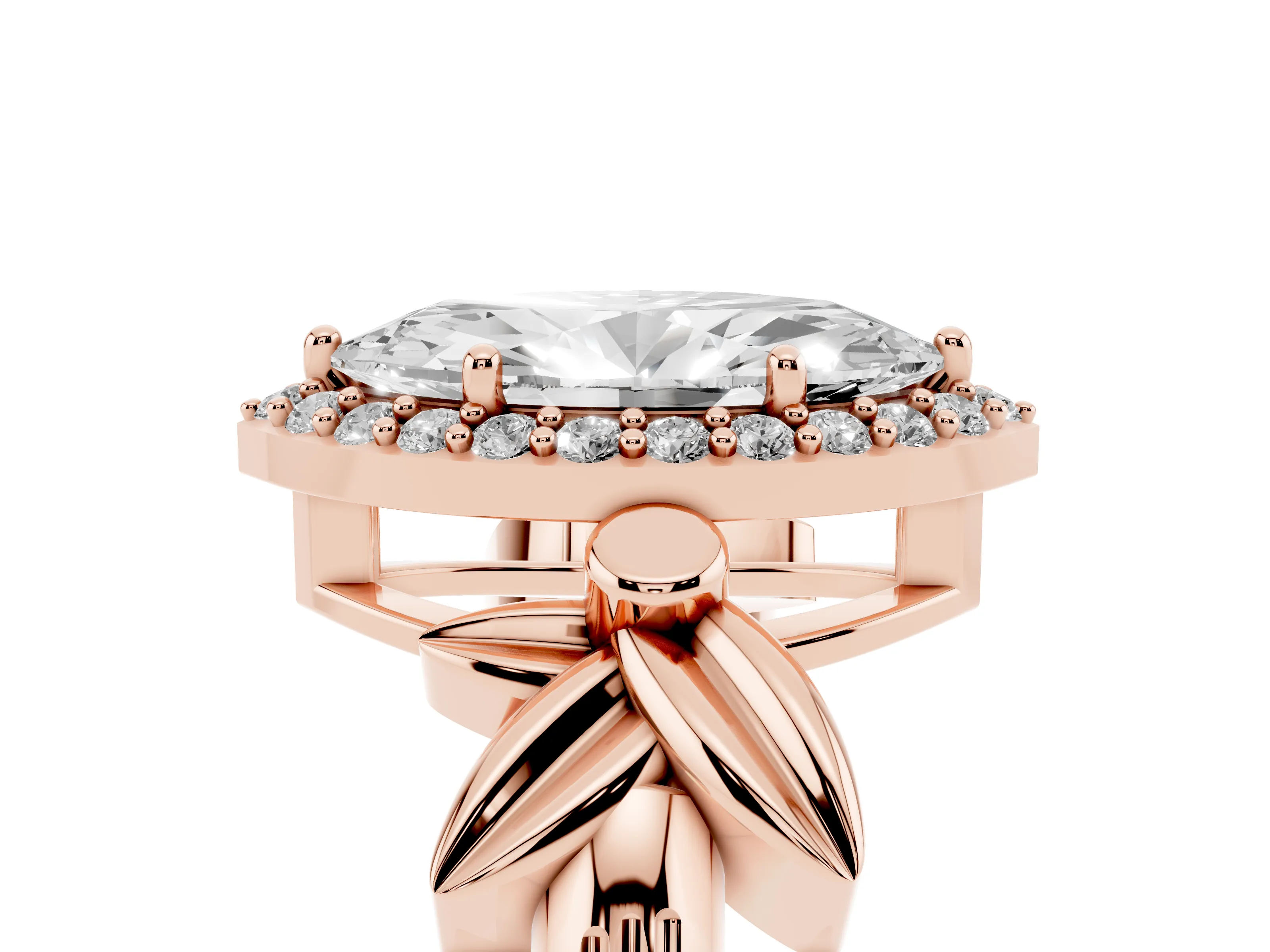 Marquise Cut Diamond Halo Floral Band Ring Set in Rose gold with Prong Setting