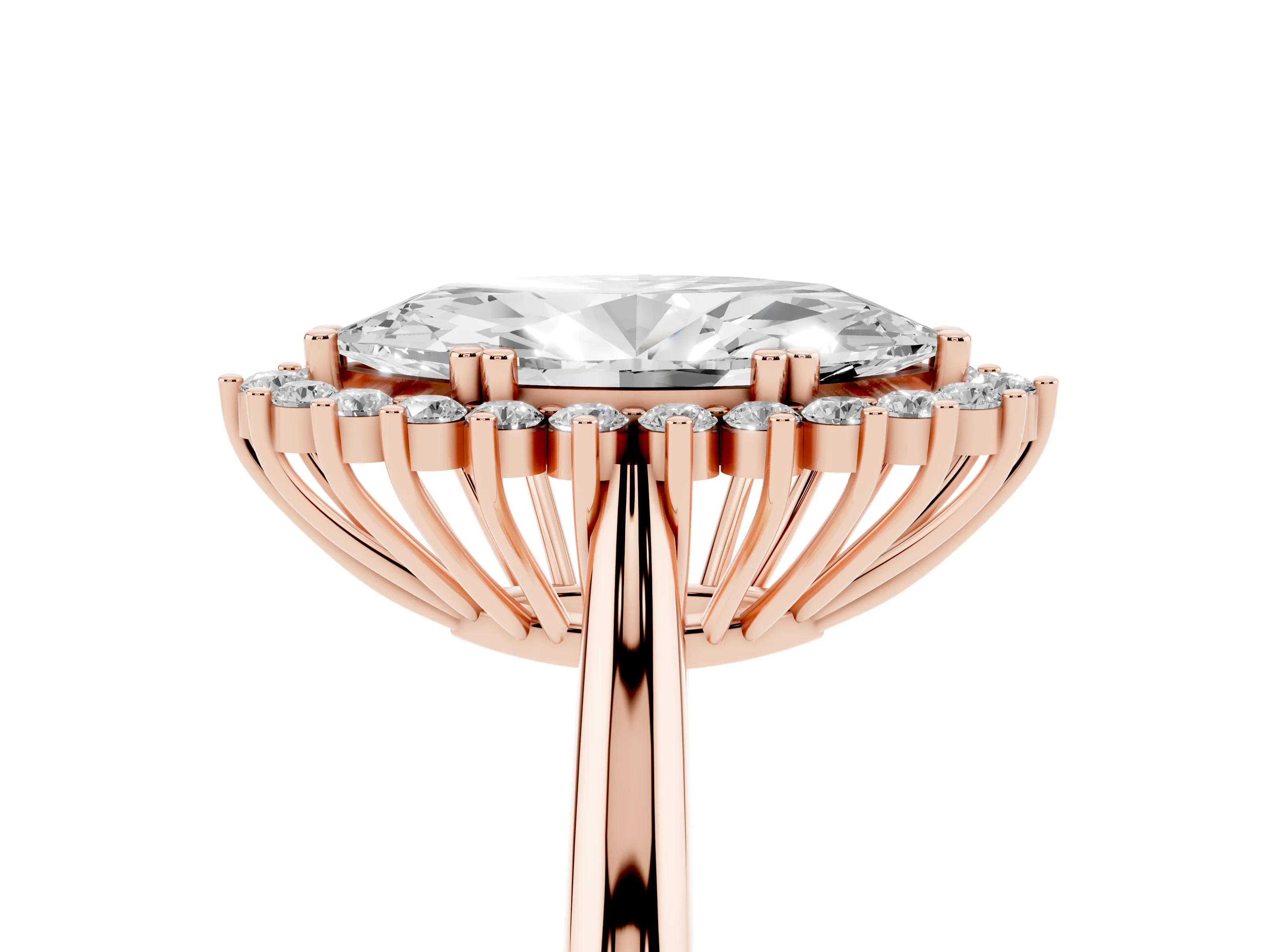 Marquise Cut Diamond Halo Ring Set in Rose gold with Plain Solitaire Band and Prong Setting