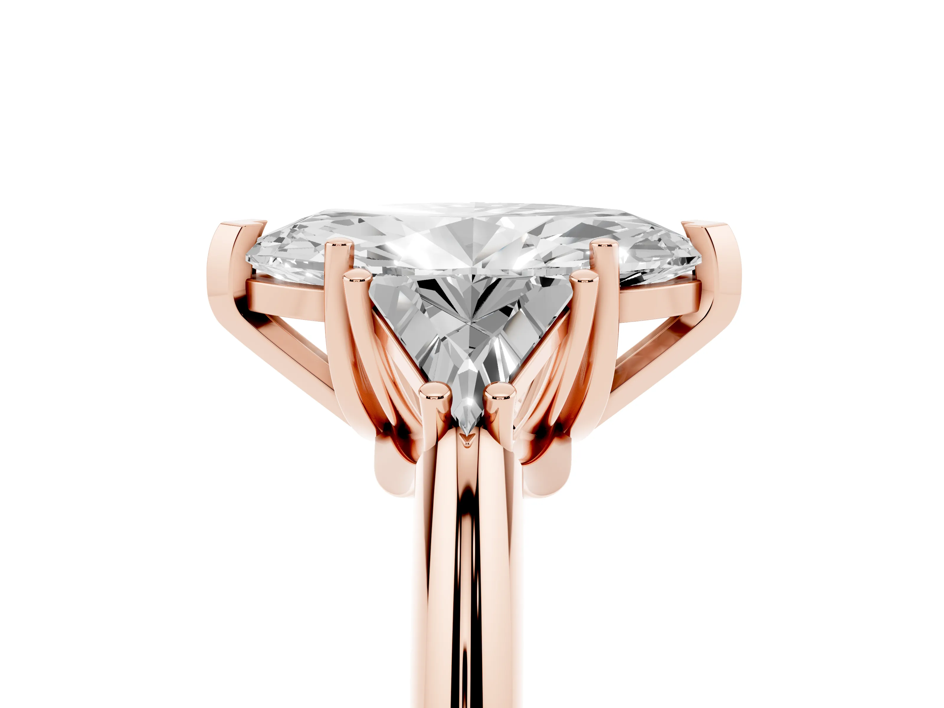 Marquise Cut Diamond Three-Stone Engagement Ring Set in Rose gold with Trillion Side Stones