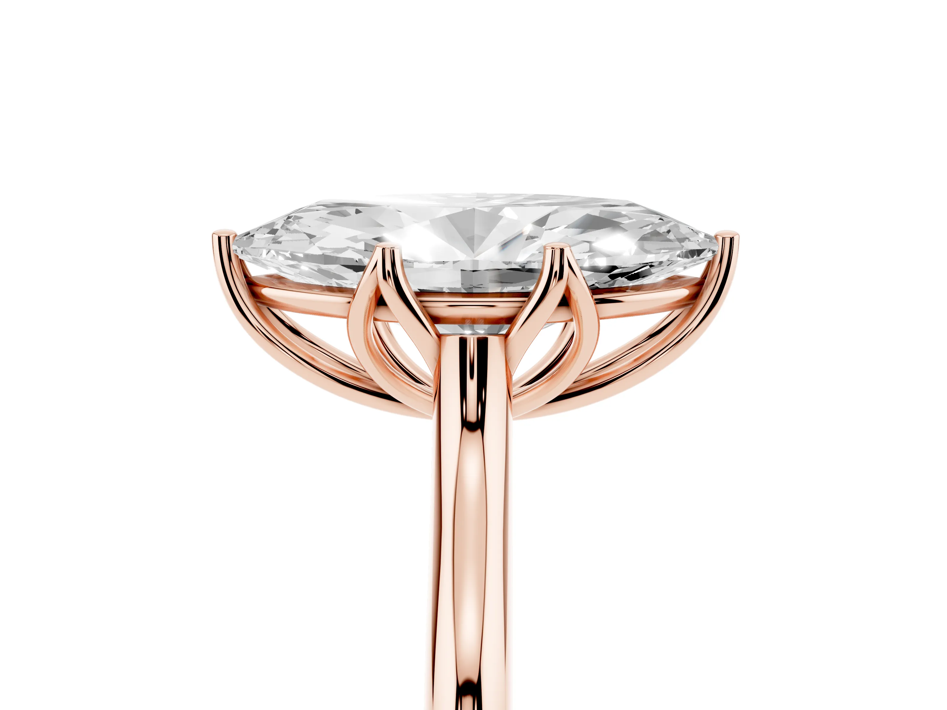 Marquise Cut Diamond Solitaire Cathedral Ring Set in Rose gold with Prong Setting