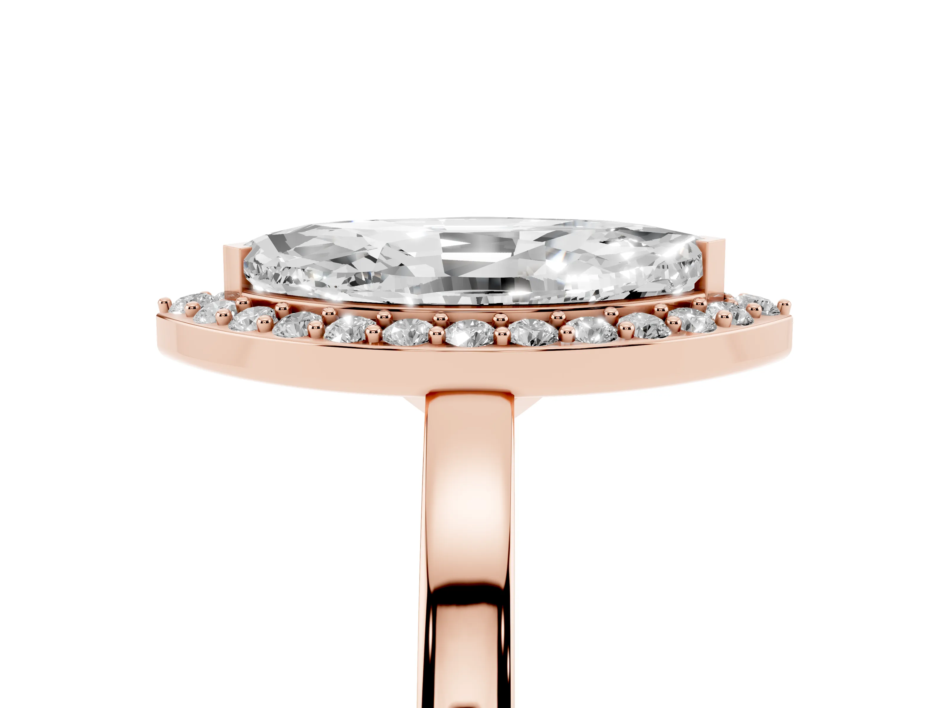 Marquise Cut Diamond Halo Ring Set in Rose gold with Solitaire Band and Prong Setting