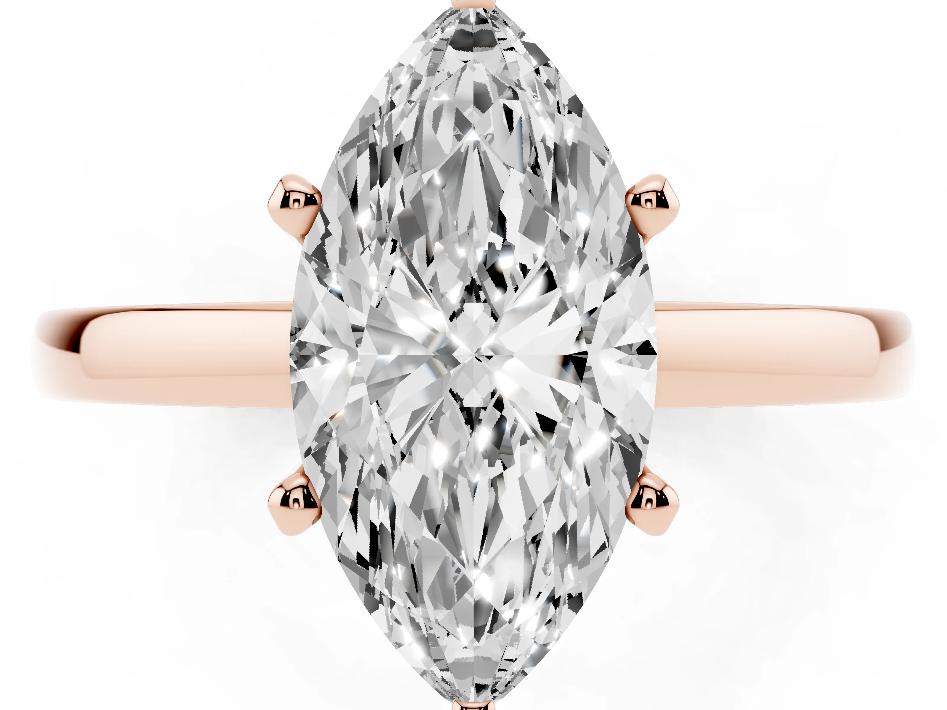 Marquise Cut Diamond Solitaire Engagement Ring Set in Rose gold with Prong Setting on a Classic Band