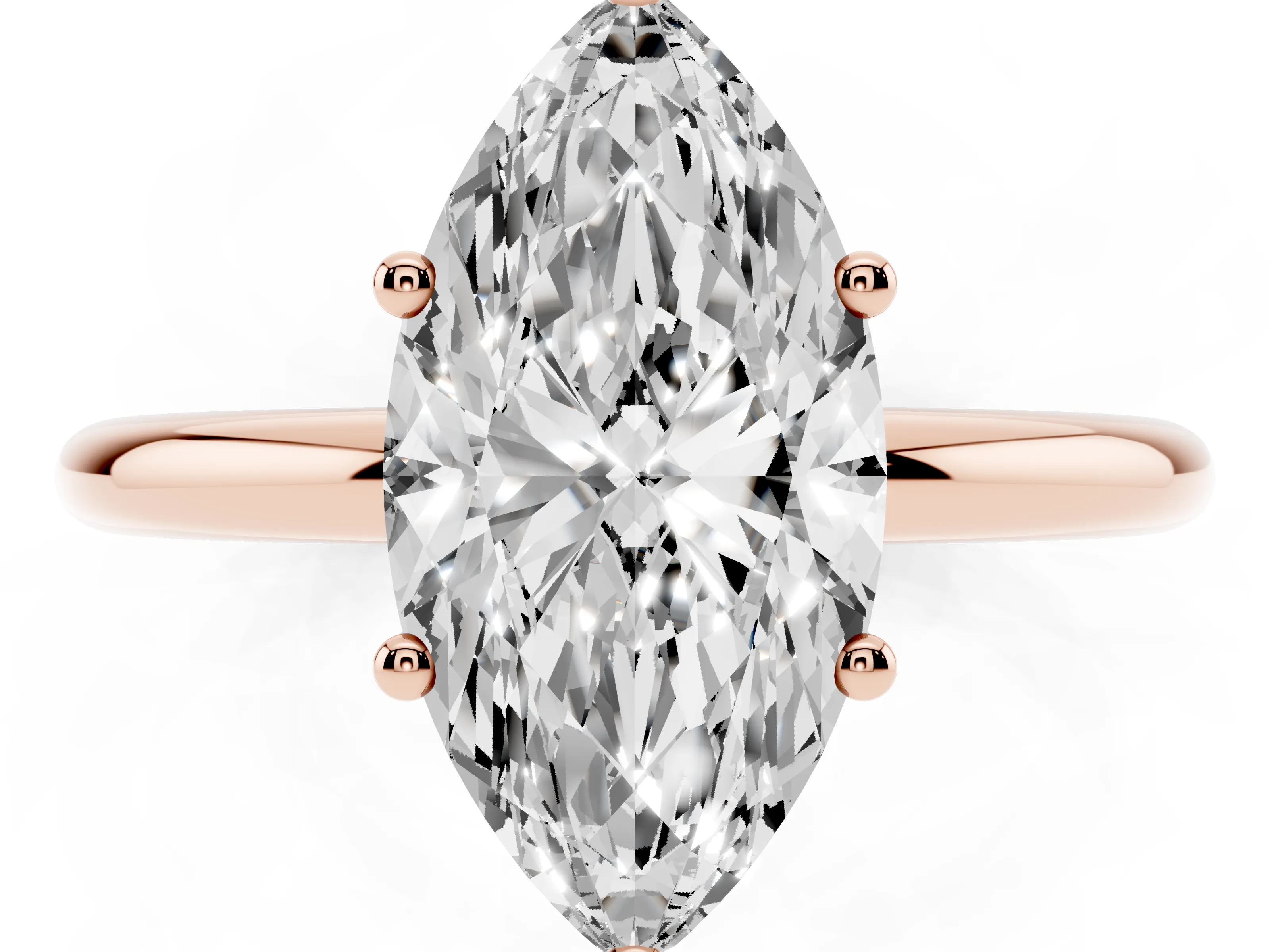 Marquise Cut Diamond Solitaire Engagement Ring Set in Rose gold with Prong Setting and Polished Band
