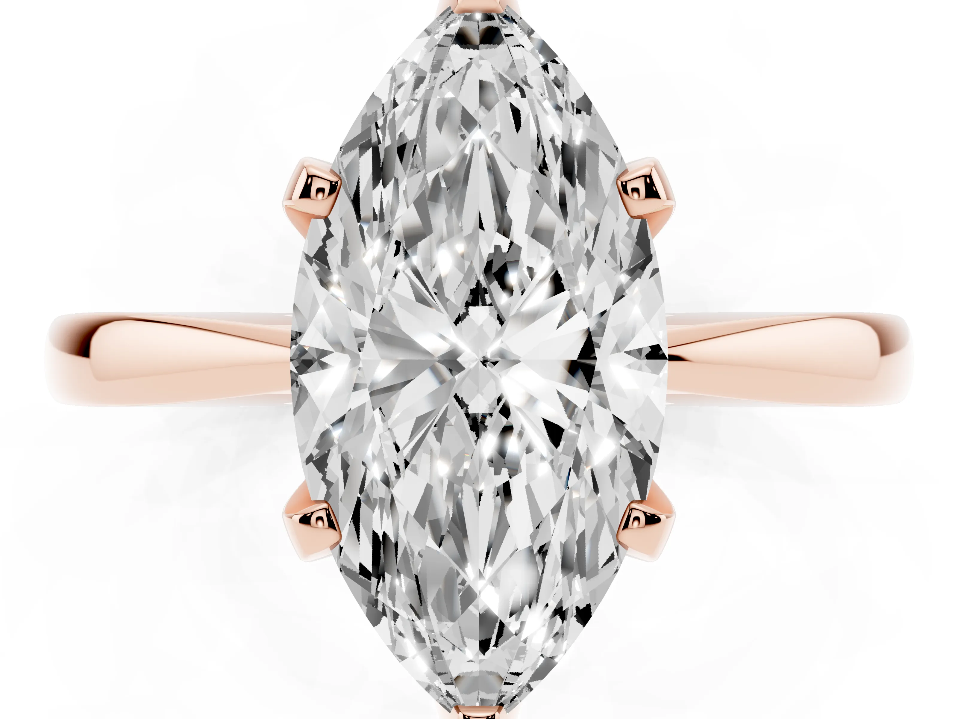 Marquise Cut Diamond Solitaire Engagement Ring Set in Rose gold with Slim Tapered Solitaire Band
