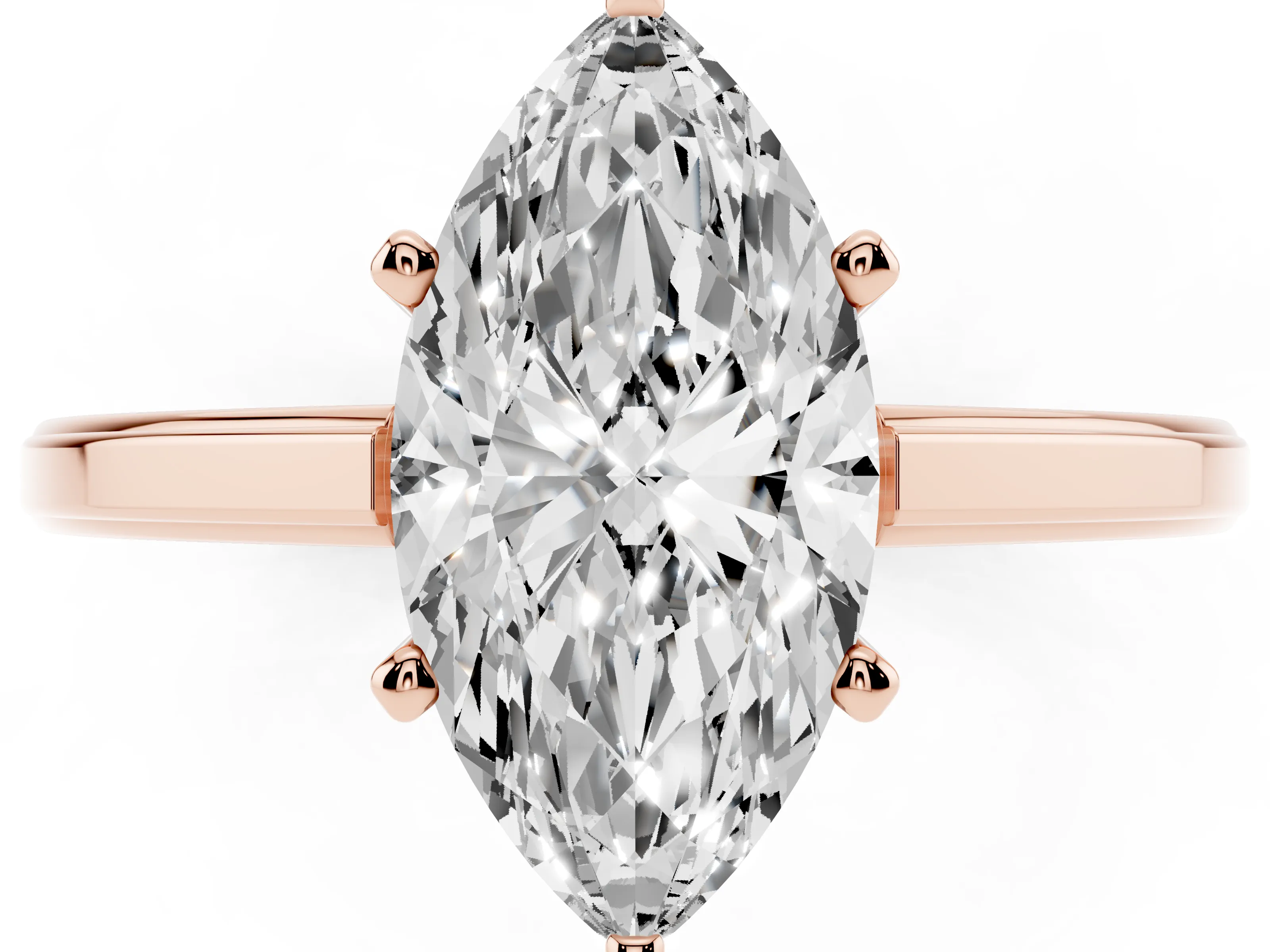 Marquise Cut Diamond Solitaire Ring Set in Rose gold with Prong Setting and Classic Band