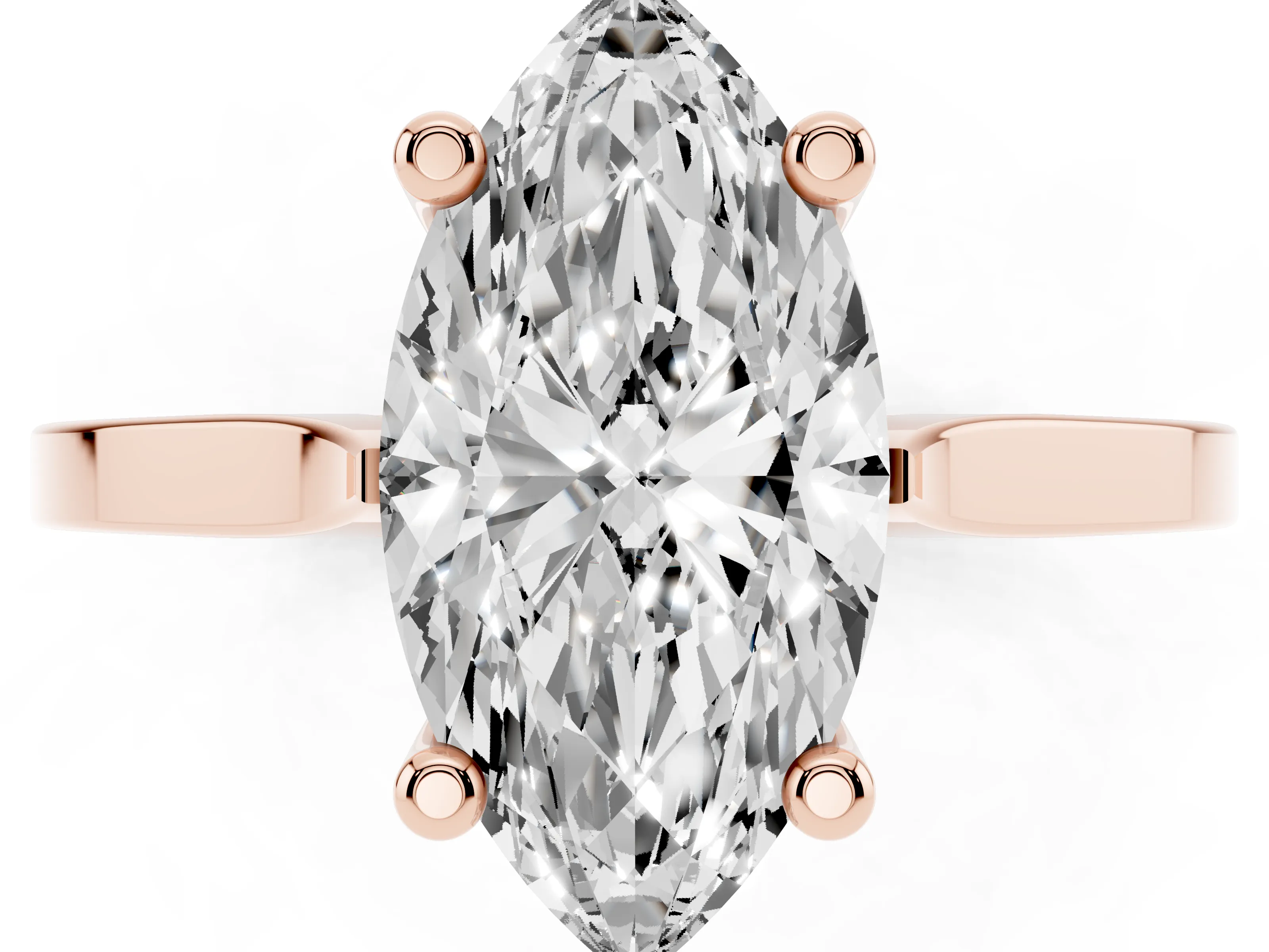 Marquise Cut Diamond Solitaire Ring Set in Rose gold with Prong Setting and Tapered Band