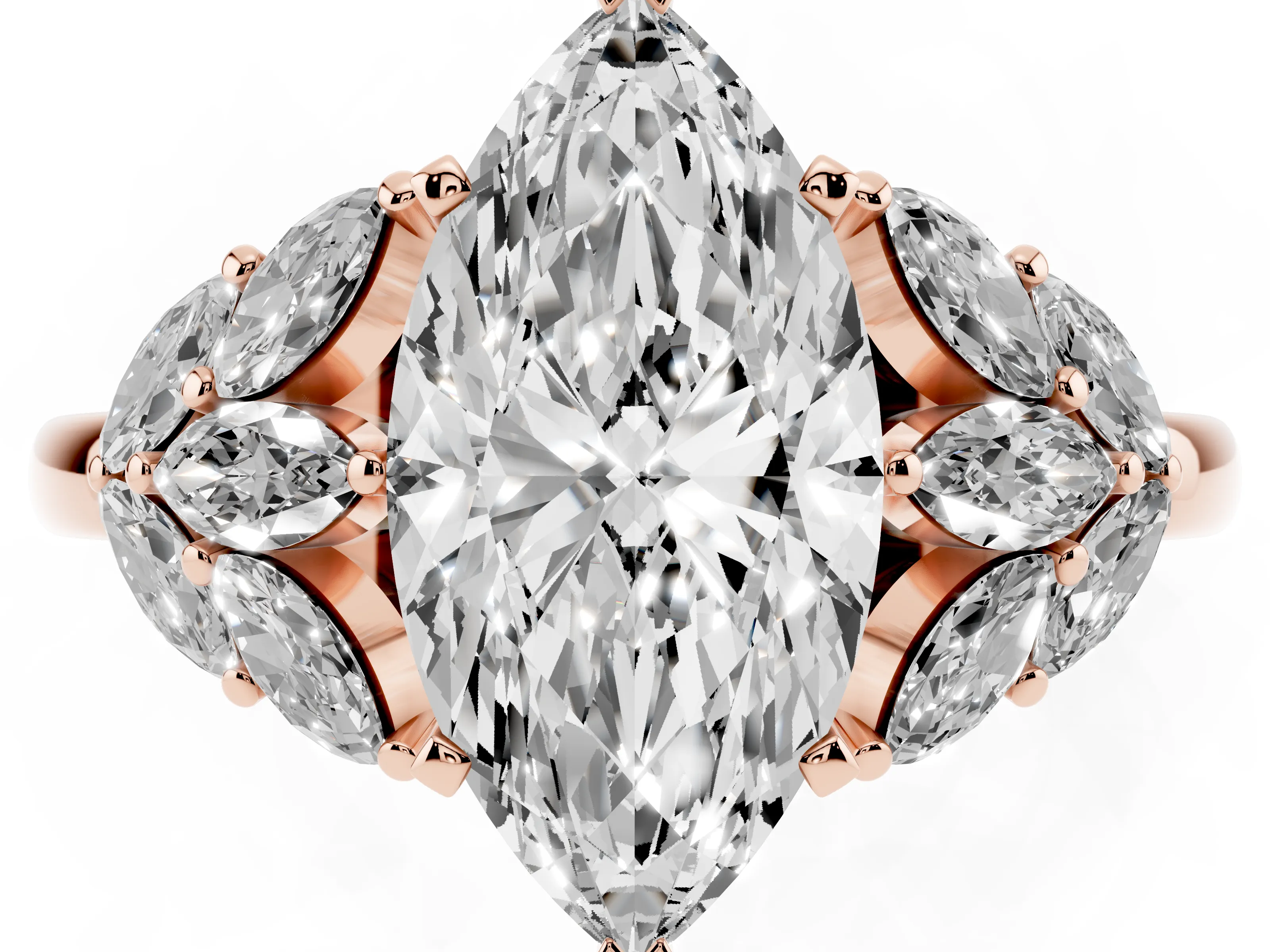 Marquise Cut Diamond Cluster Leaf Design Ring Set in Rose gold with Prong Setting