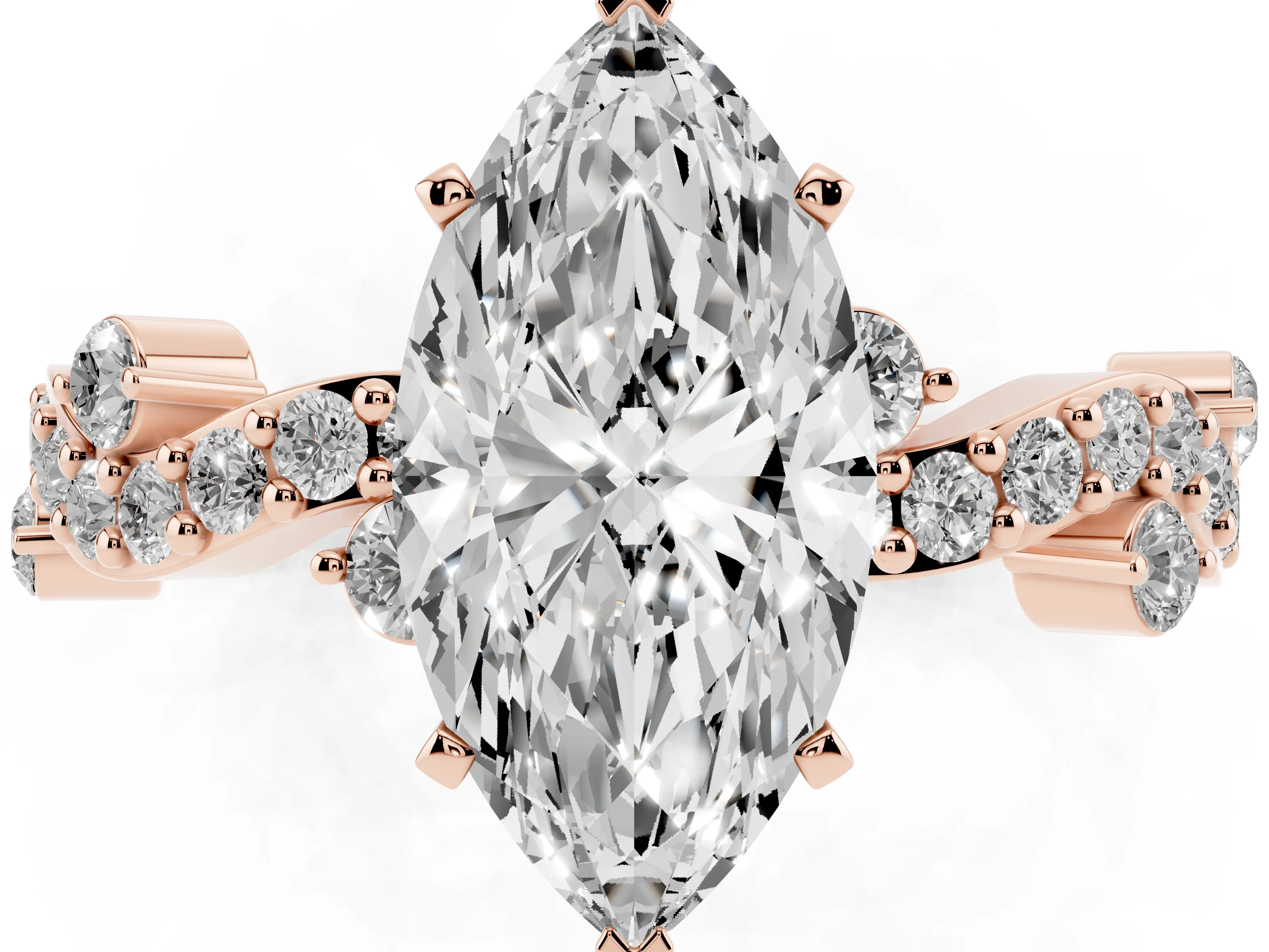 Marquise Cut Diamond Solitaire Twisted Band Set in Rose gold with Pavé Setting