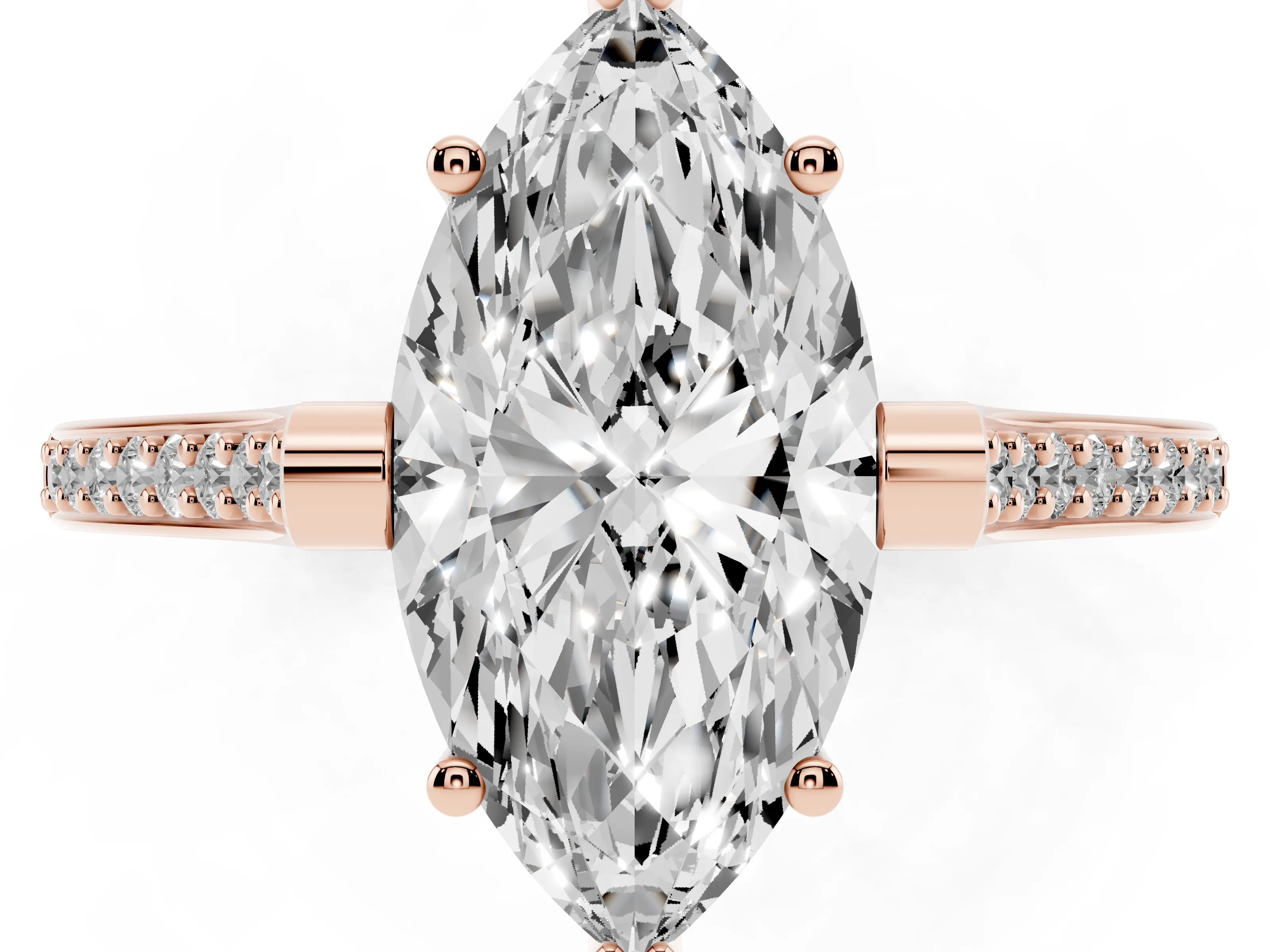 Marquise Cut Diamond Solitaire Ring Set in Rose gold with Channel Set Band and Bezel Prong Setting